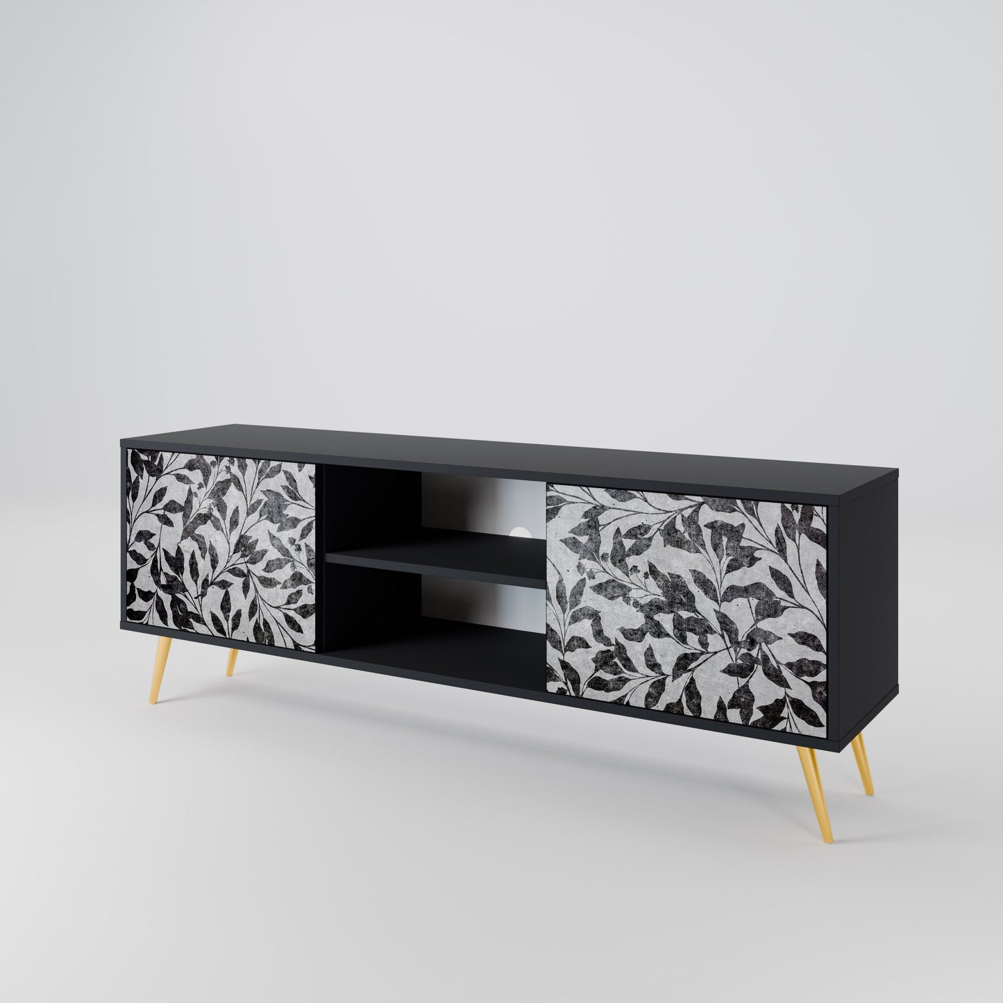 Mobile TV CHARCOAL SPROUT a 2 ante con finitura nera