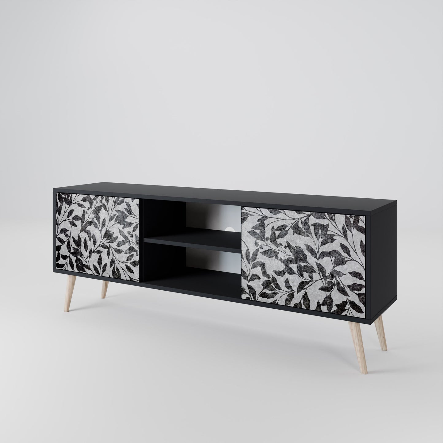 Mobile TV CHARCOAL SPROUT a 2 ante con finitura nera