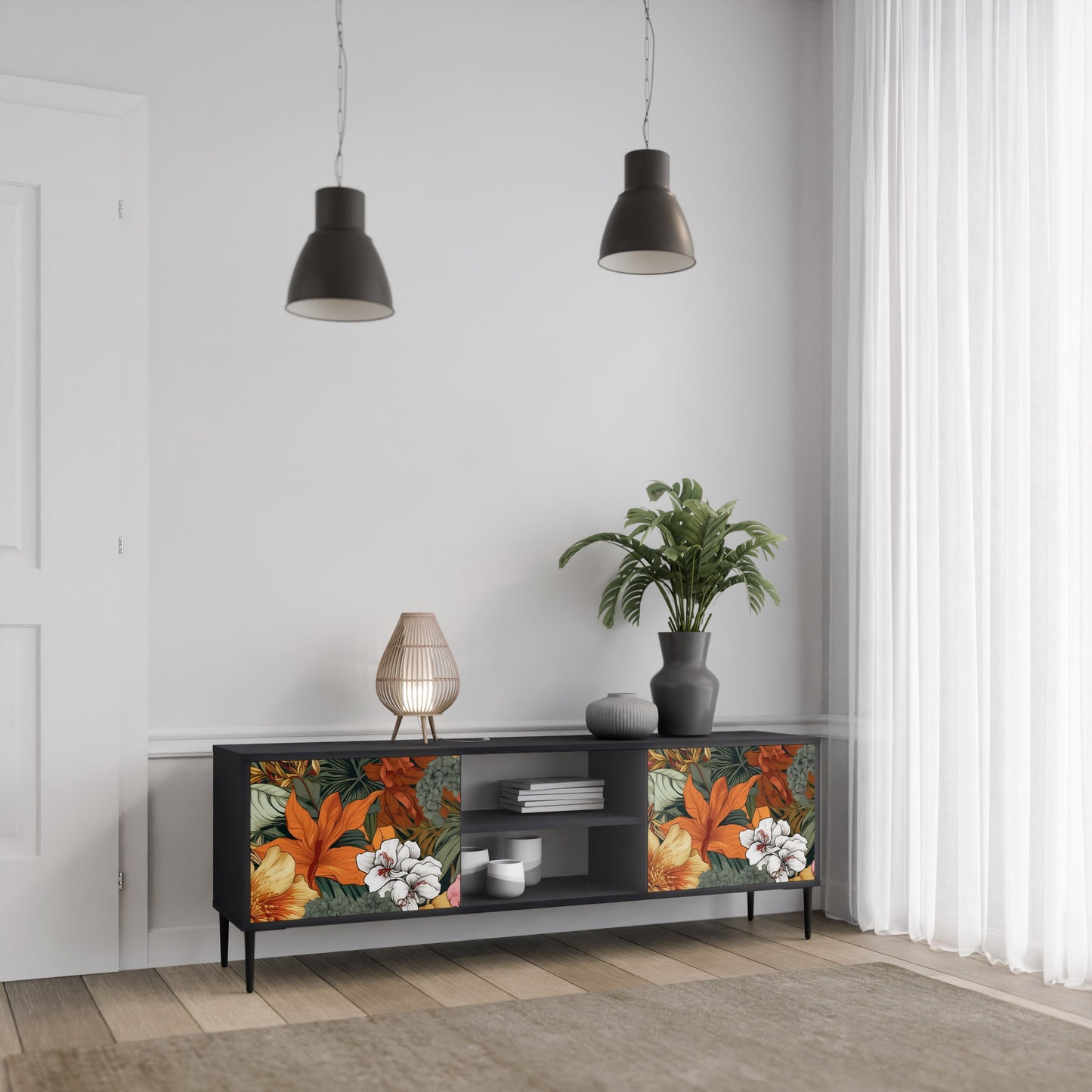 Mobile TV RADIANT FLORA a 2 ante in finitura nera