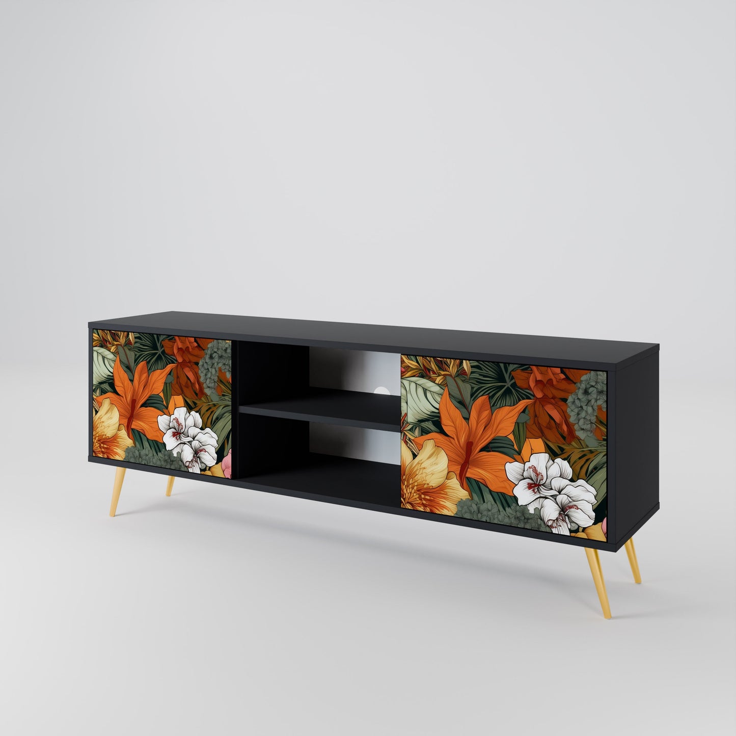 Mobile TV RADIANT FLORA a 2 ante in finitura nera