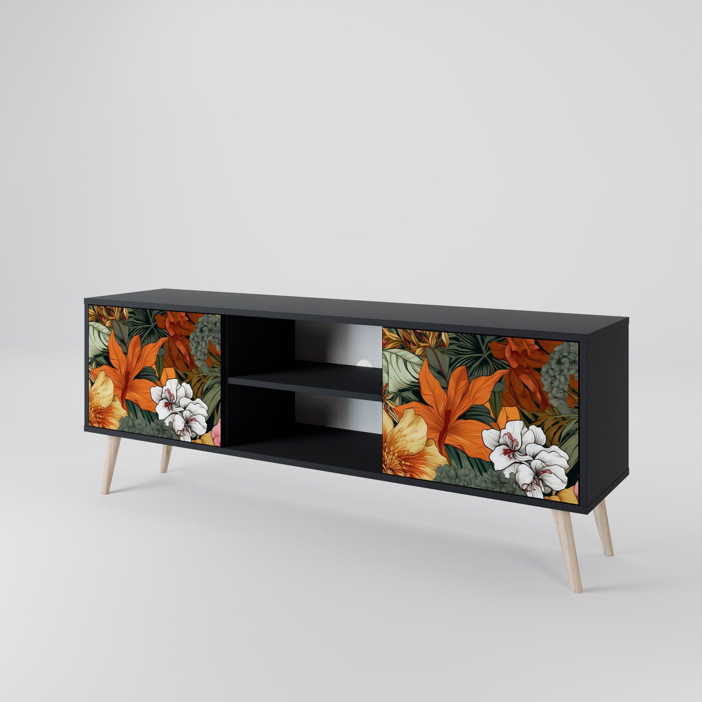 Mobile TV RADIANT FLORA a 2 ante in finitura nera