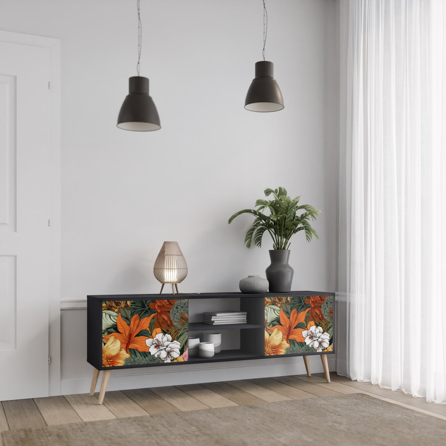 Mobile TV RADIANT FLORA a 2 ante in finitura nera