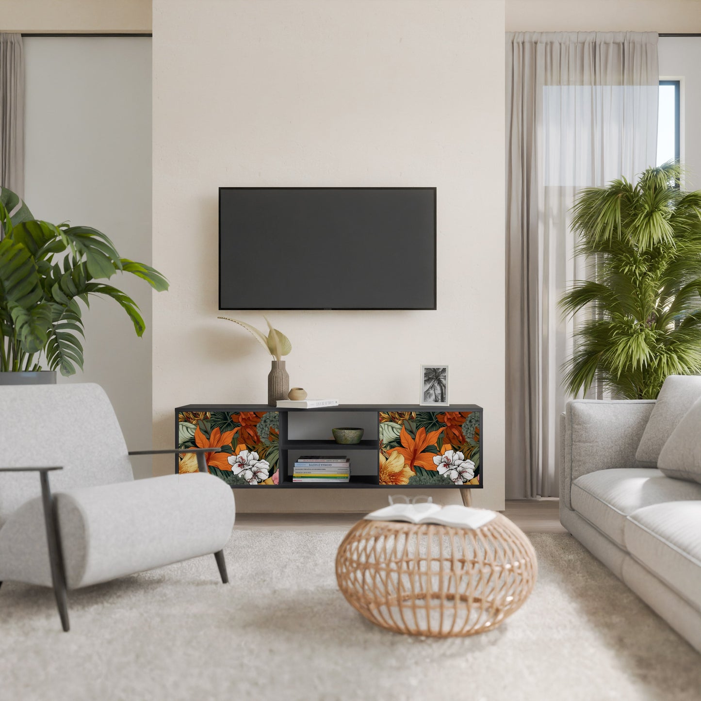 Mobile TV RADIANT FLORA a 2 ante in finitura nera