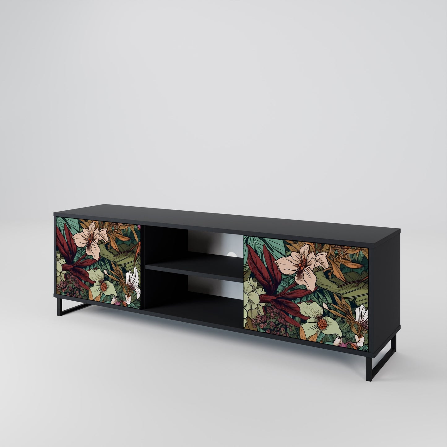 Mobile TV BOTANICAL EMERGENCE a 2 ante con finitura nera