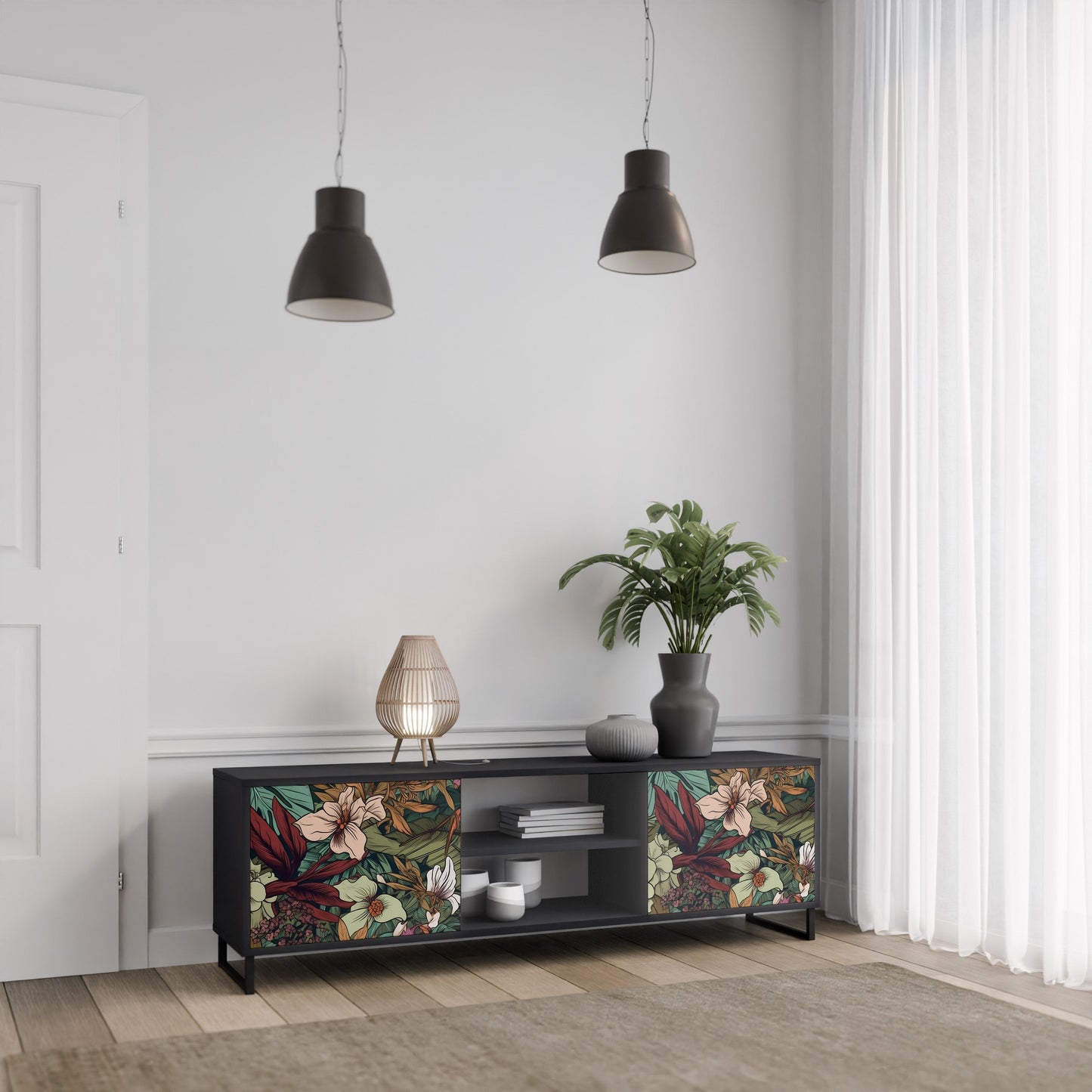 Mobile TV BOTANICAL EMERGENCE a 2 ante con finitura nera