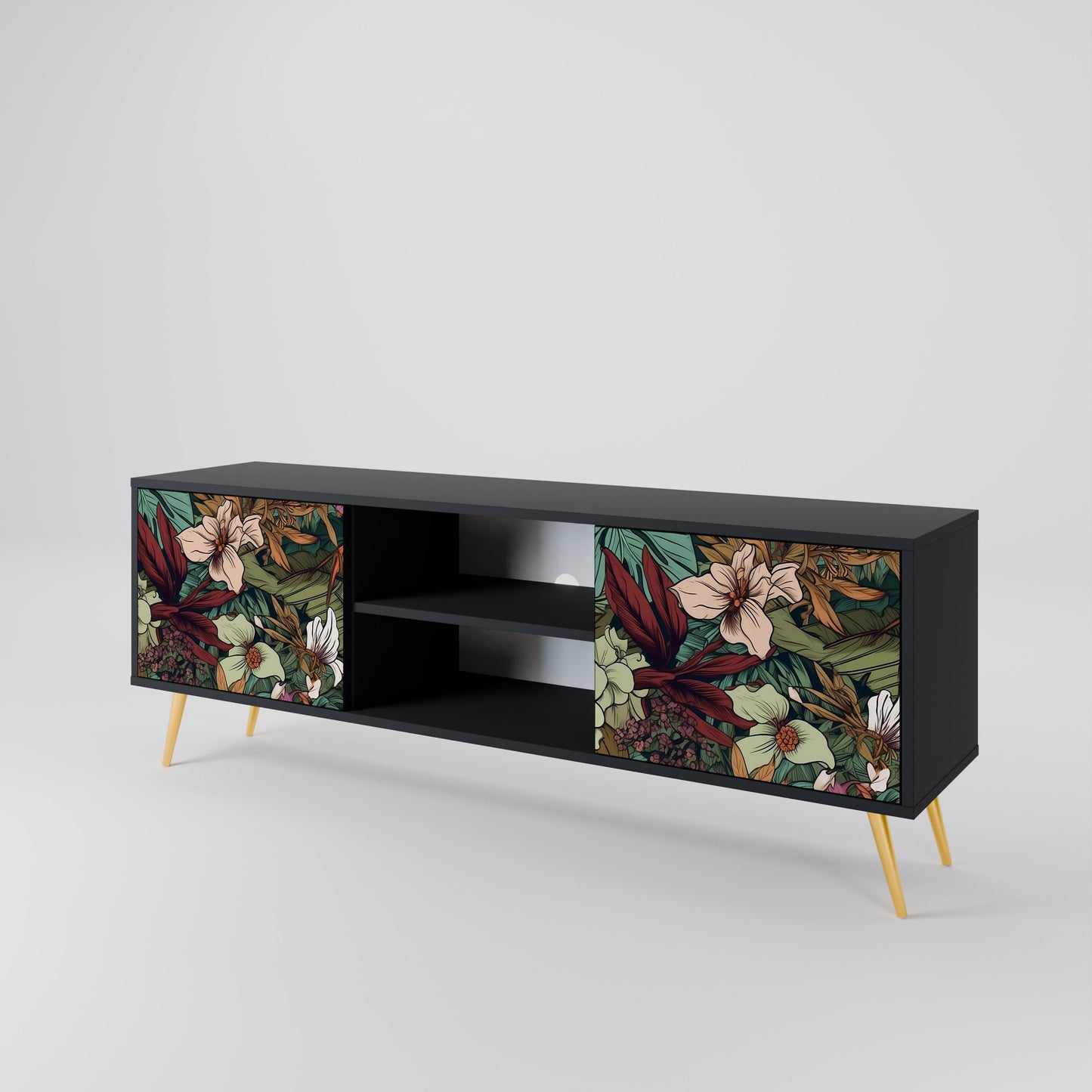 Mobile TV BOTANICAL EMERGENCE a 2 ante con finitura nera