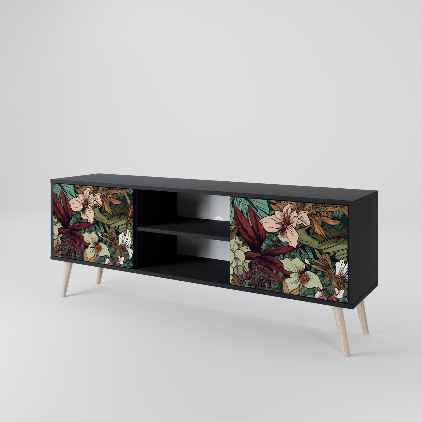 Mobile TV BOTANICAL EMERGENCE a 2 ante con finitura nera