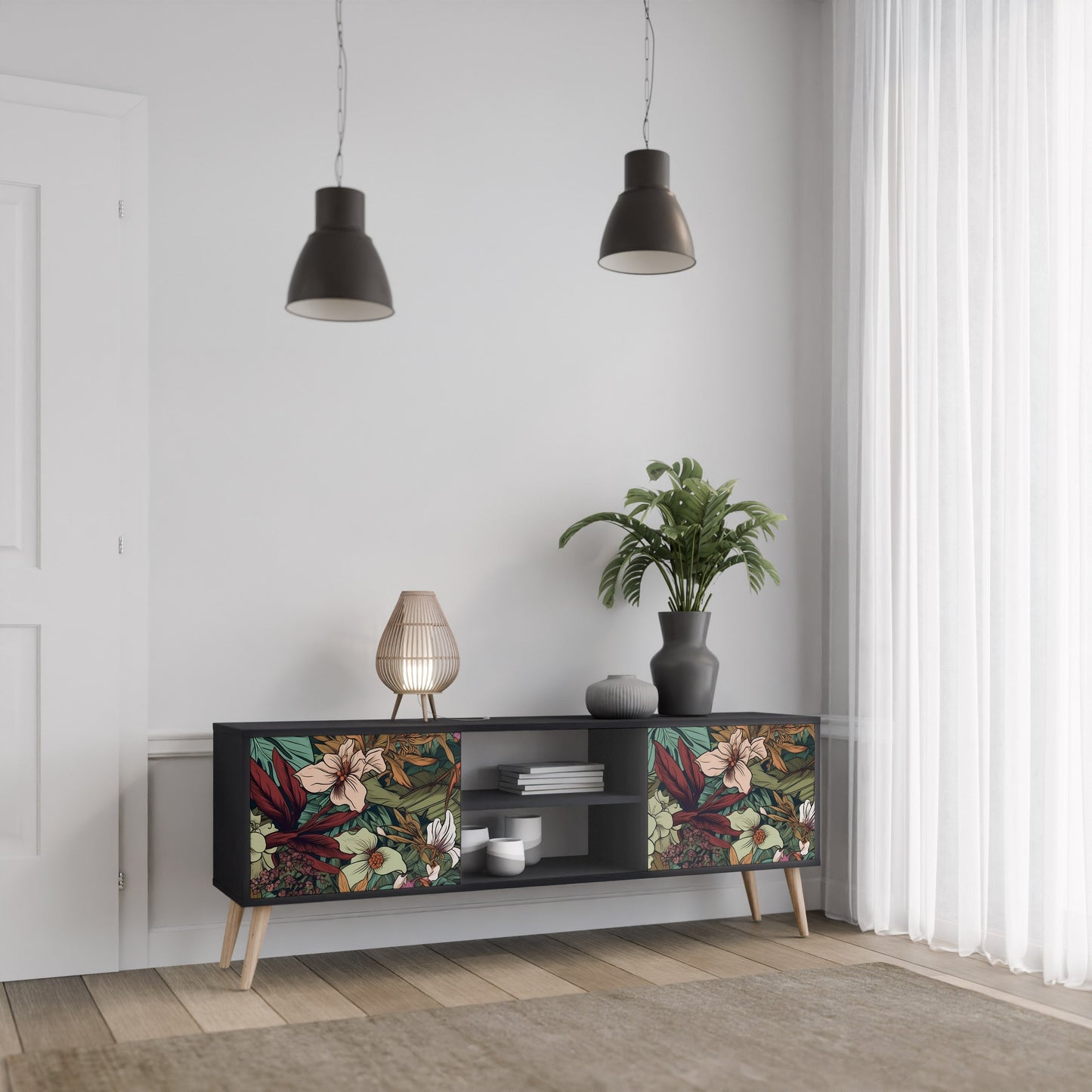 Mobile TV BOTANICAL EMERGENCE a 2 ante con finitura nera