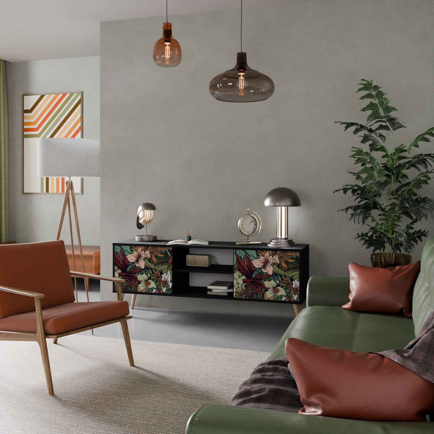 Mobile TV BOTANICAL EMERGENCE a 2 ante con finitura nera