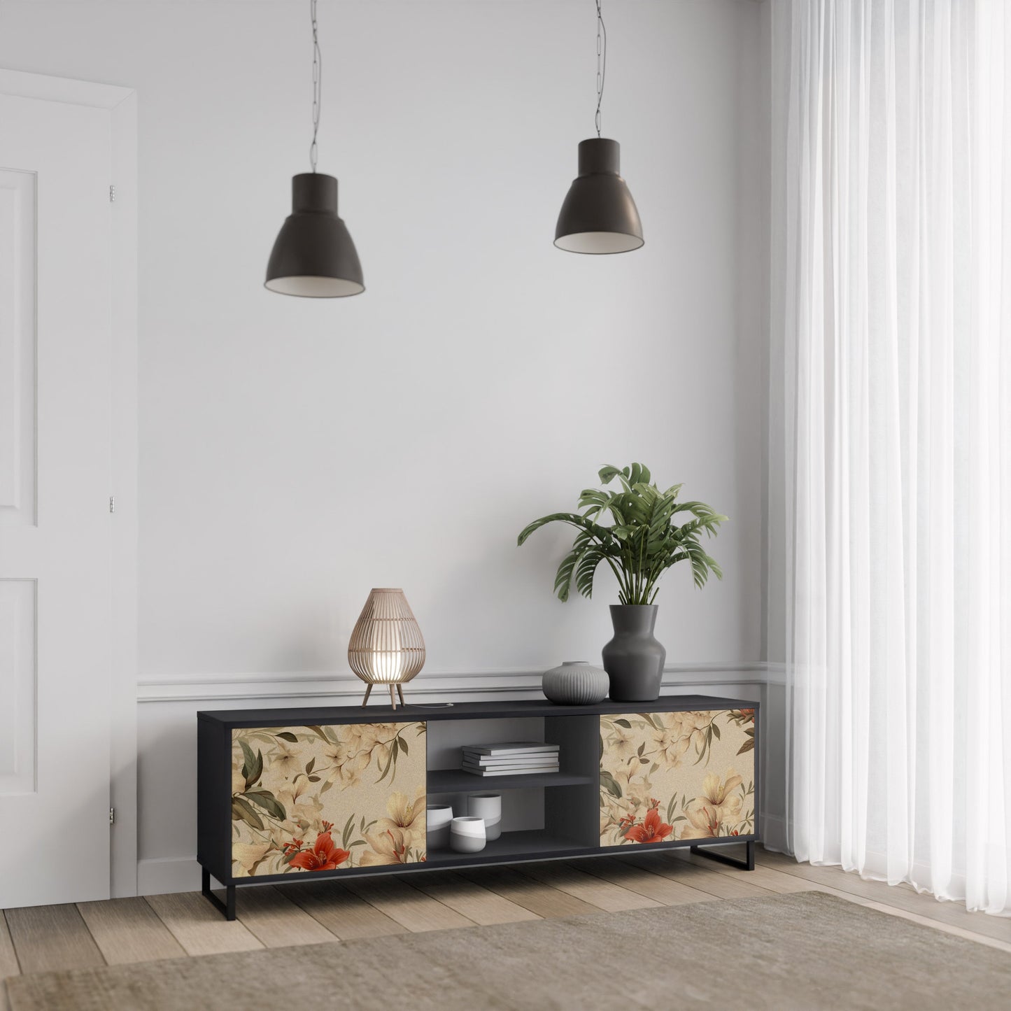 Mobile TV BLOOMING HARMONY a 2 ante con finitura nera