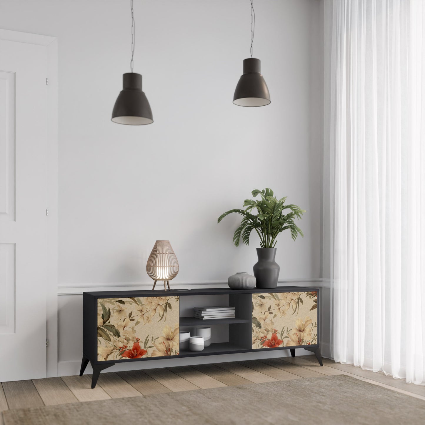 Mobile TV BLOOMING HARMONY a 2 ante con finitura nera