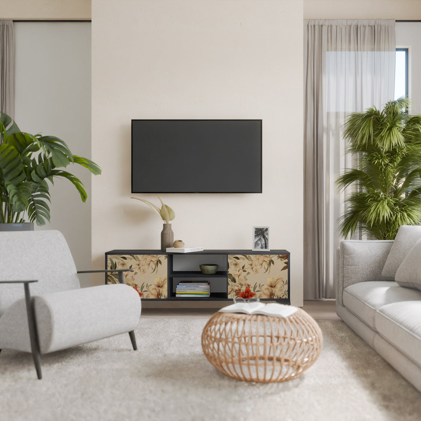 Mobile TV BLOOMING HARMONY a 2 ante con finitura nera