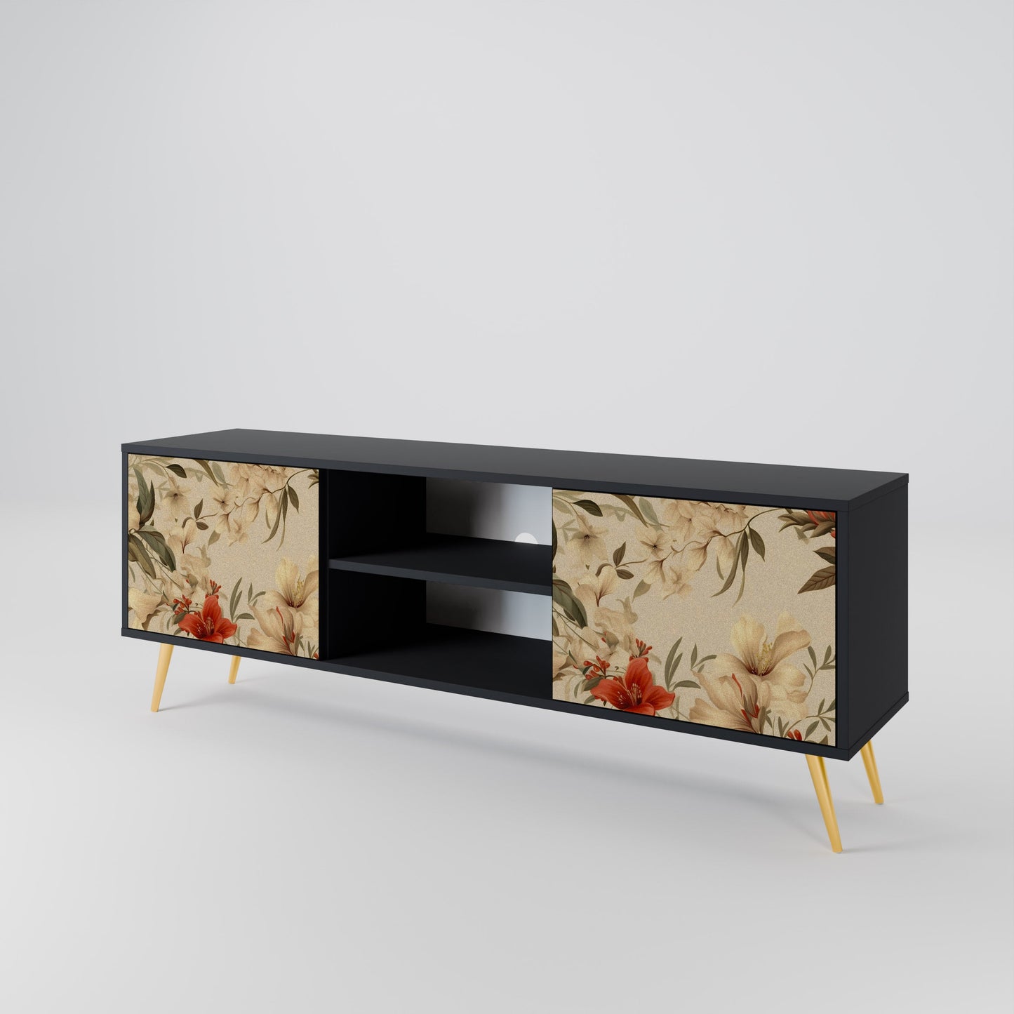 Mobile TV BLOOMING HARMONY a 2 ante con finitura nera