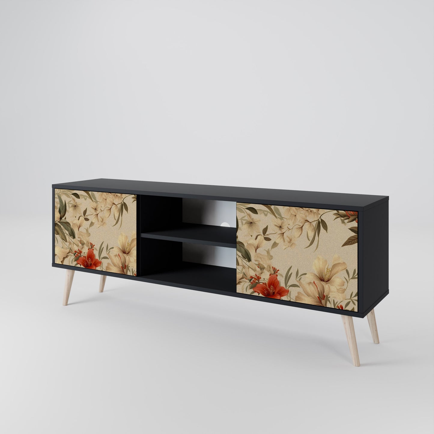 Mobile TV BLOOMING HARMONY a 2 ante con finitura nera