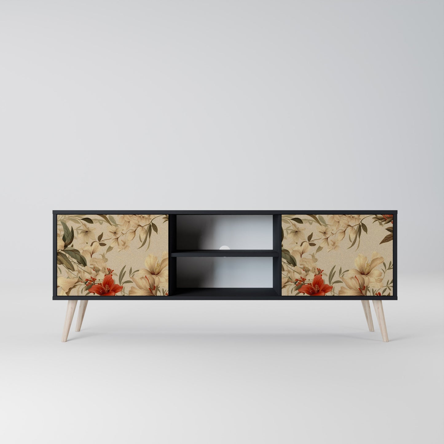 Mobile TV BLOOMING HARMONY a 2 ante con finitura nera
