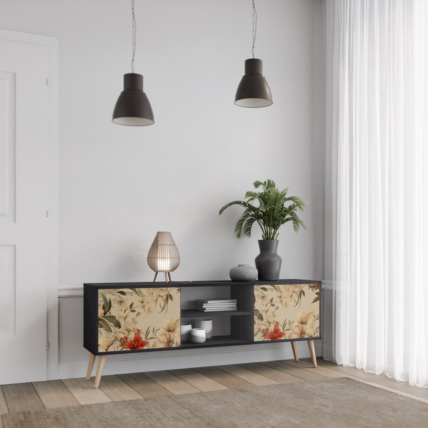 Mobile TV BLOOMING HARMONY a 2 ante con finitura nera