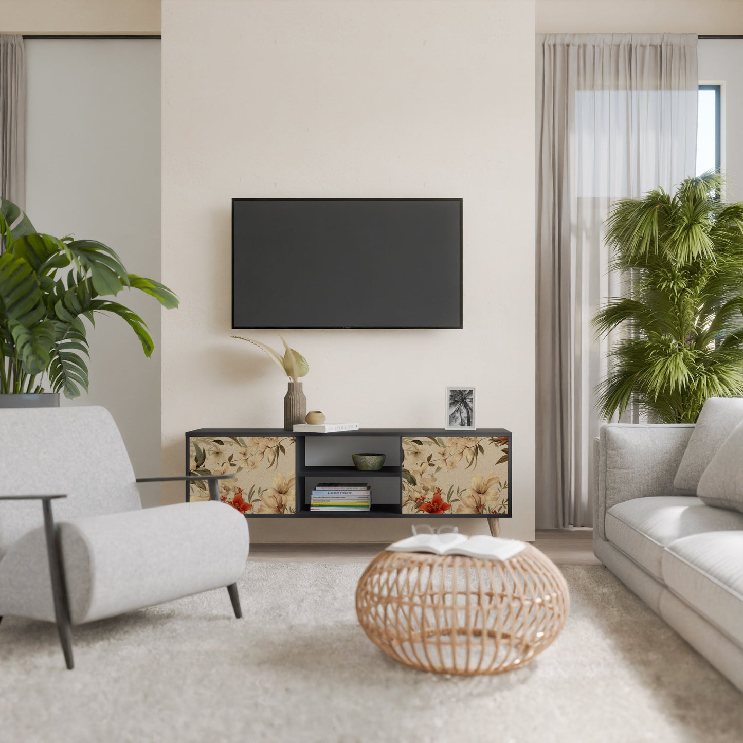 Mobile TV BLOOMING HARMONY a 2 ante con finitura nera