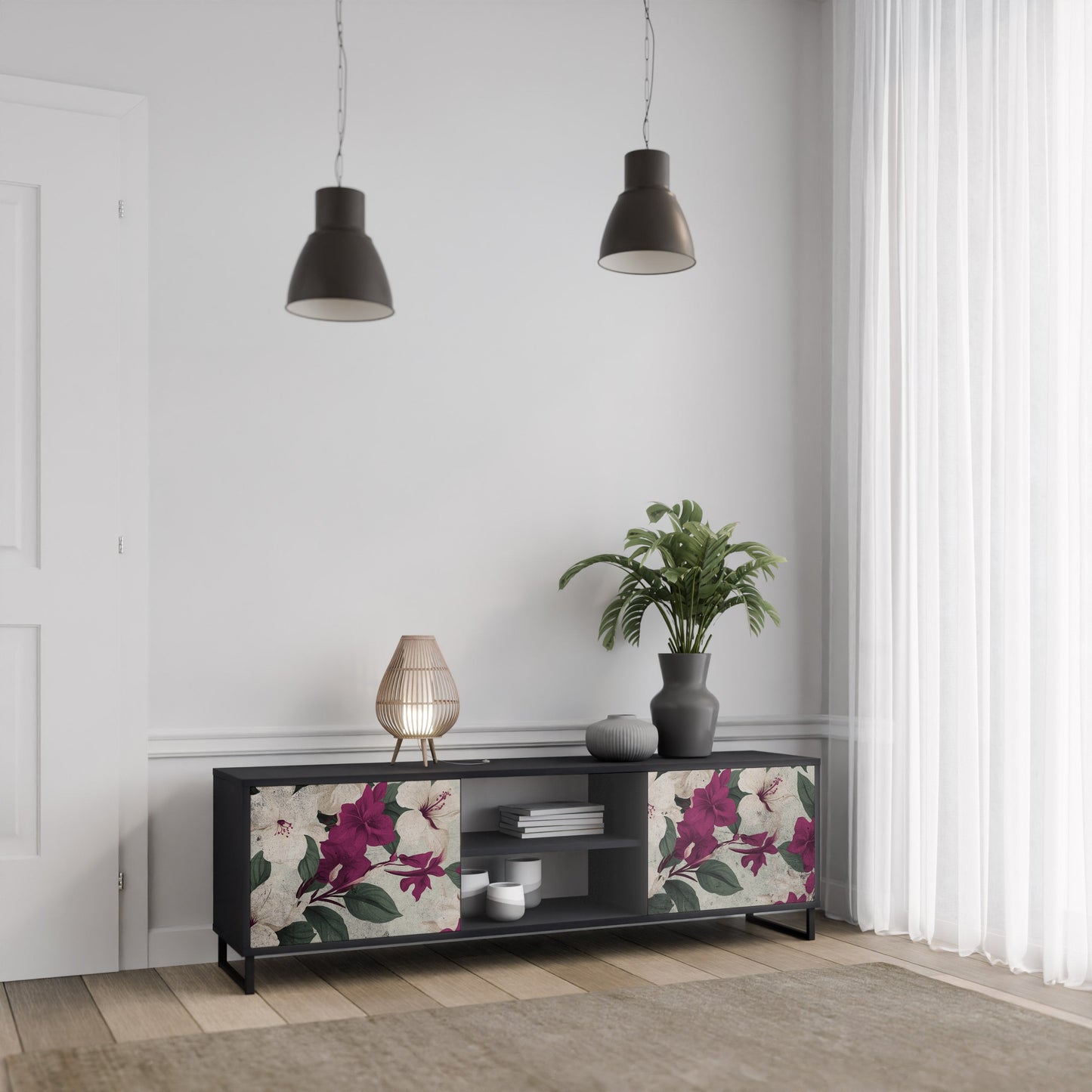Mobile TV FLOWERET DREAM a 2 ante in finitura nera