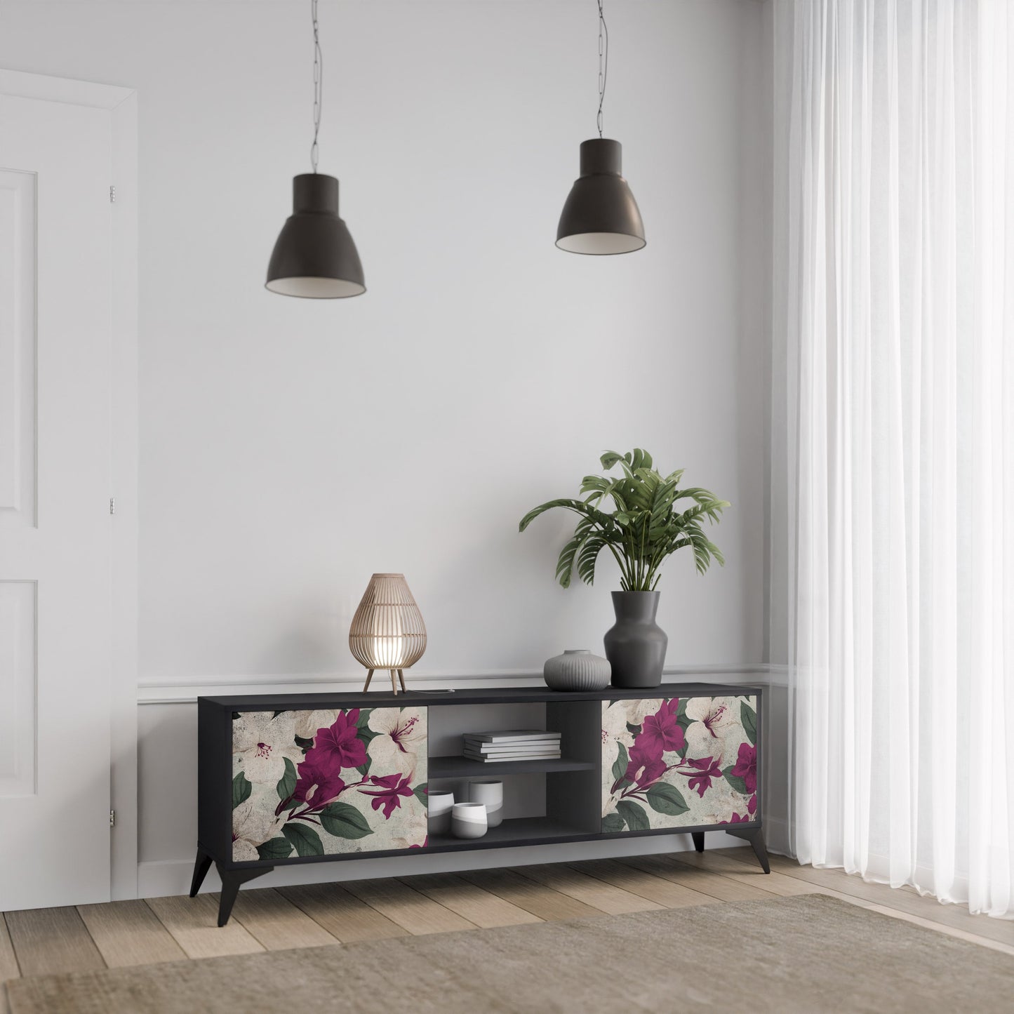Mobile TV FLOWERET DREAM a 2 ante in finitura nera