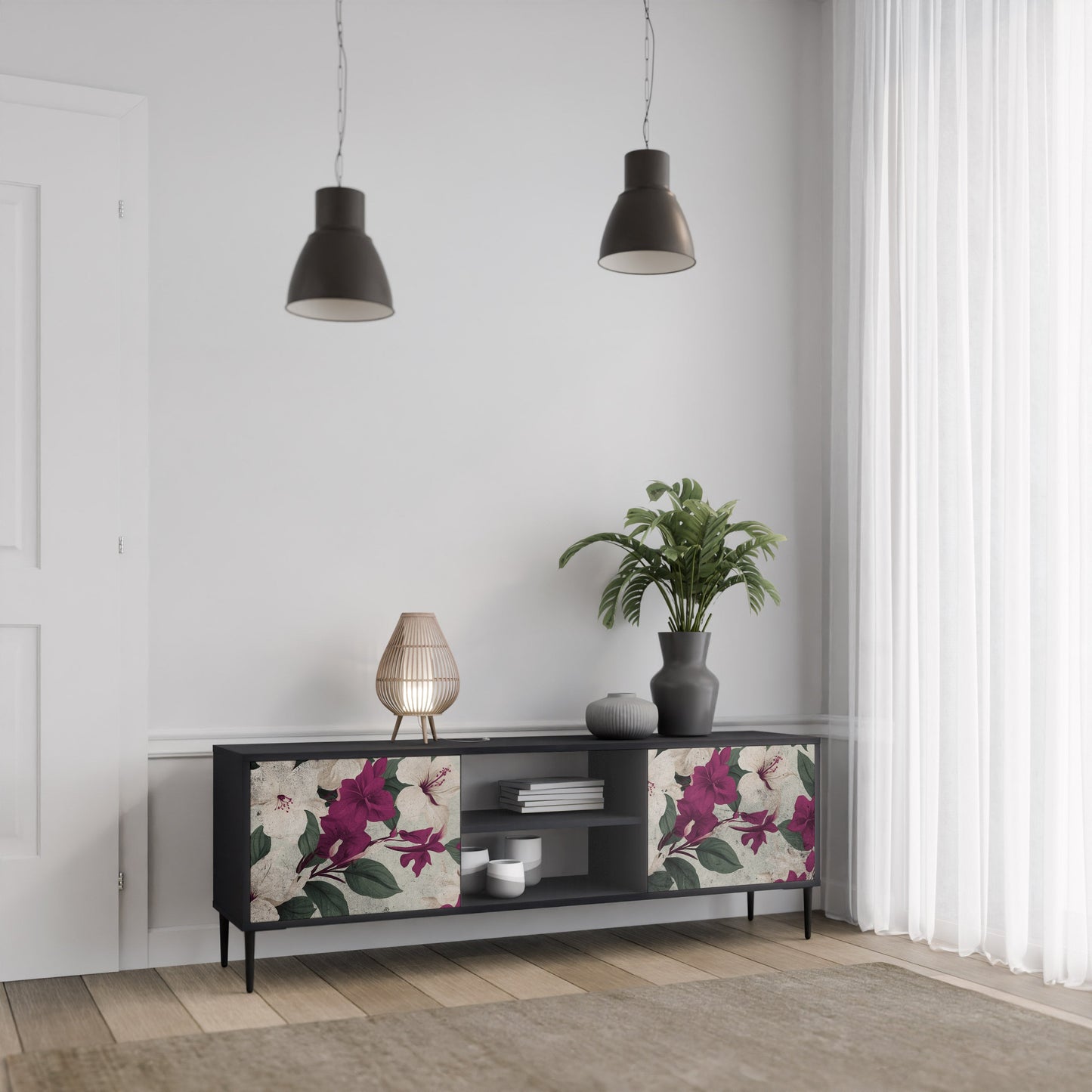 Mobile TV FLOWERET DREAM a 2 ante in finitura nera