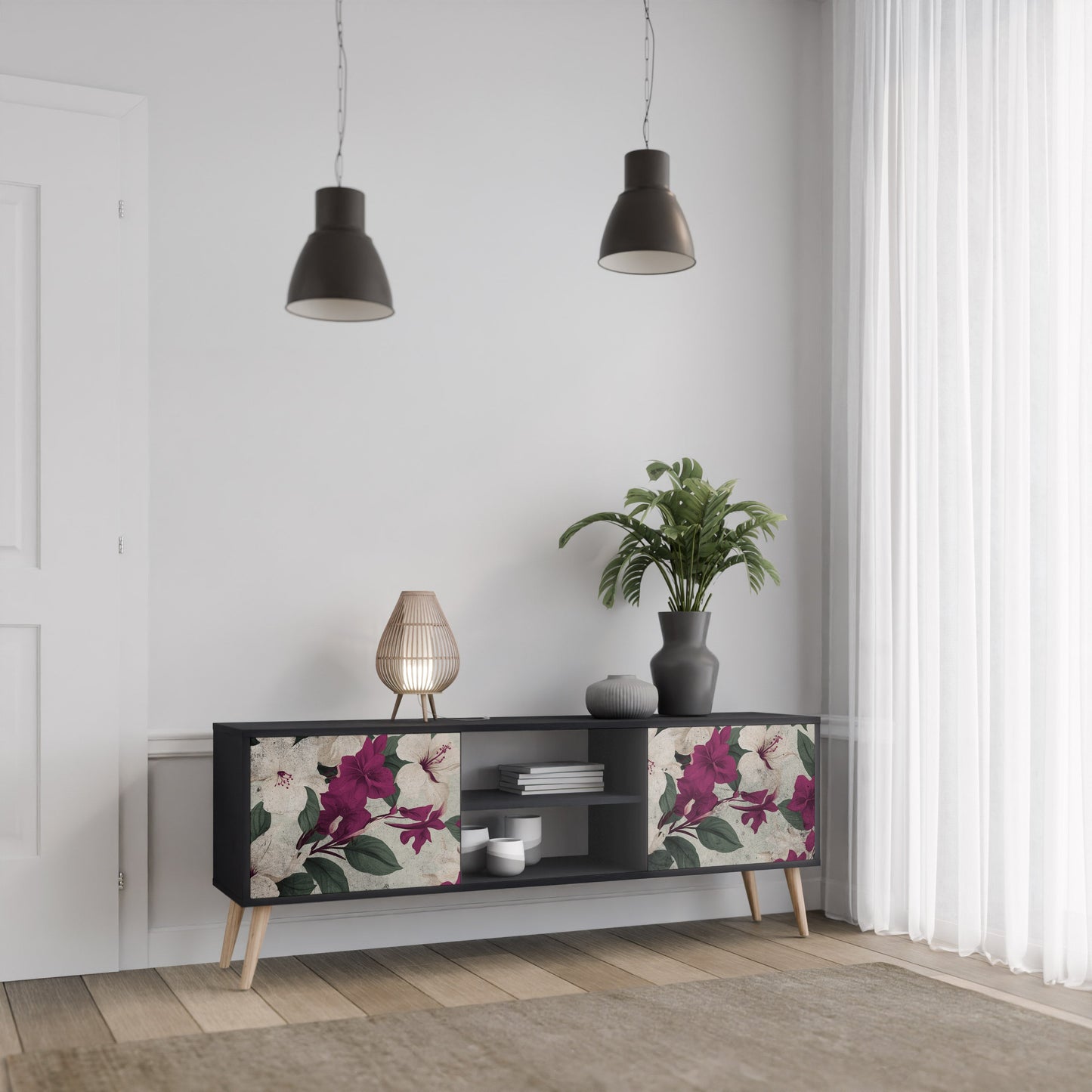 Mobile TV FLOWERET DREAM a 2 ante in finitura nera