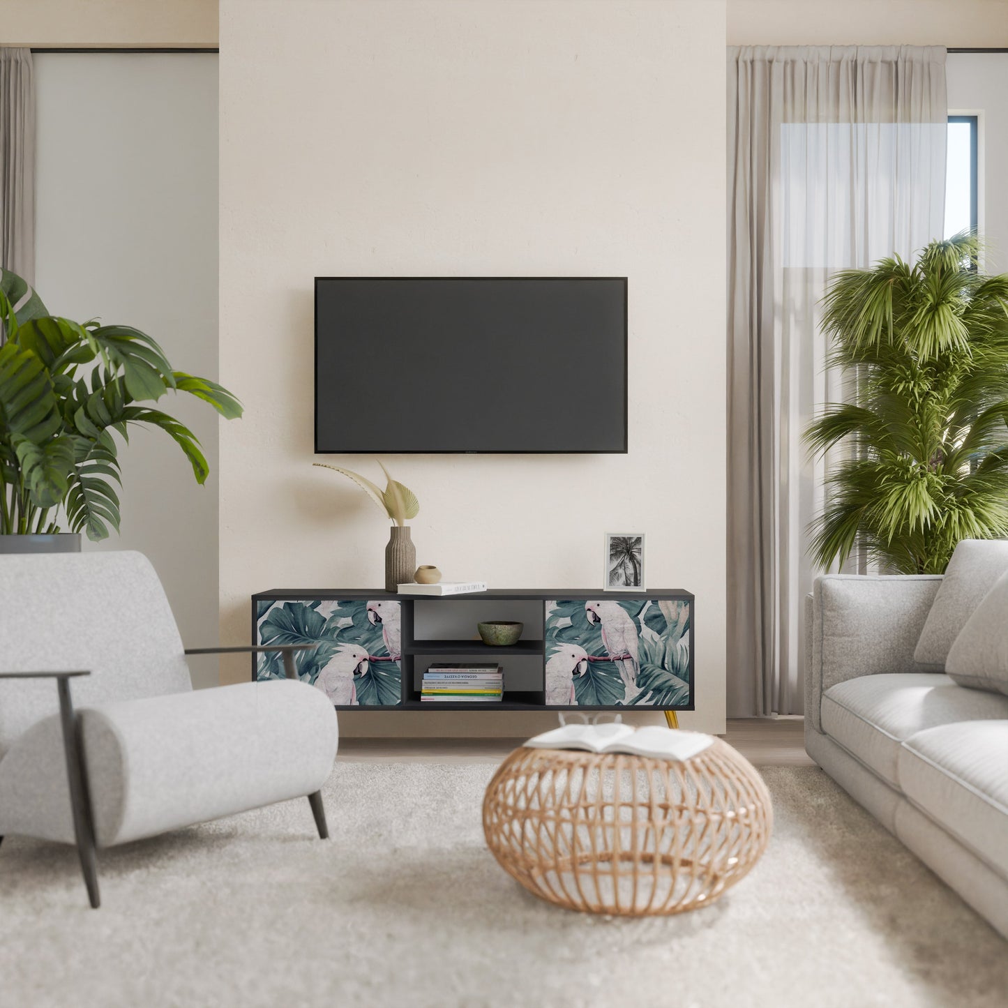 Mobile TV POPINJAY LOOK a 2 ante con finitura nera
