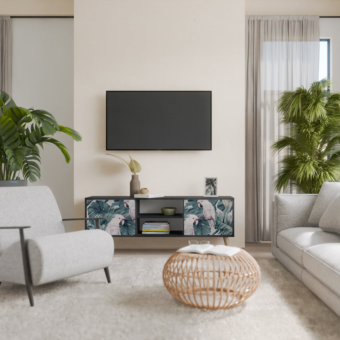 Mobile TV POPINJAY LOOK a 2 ante con finitura nera