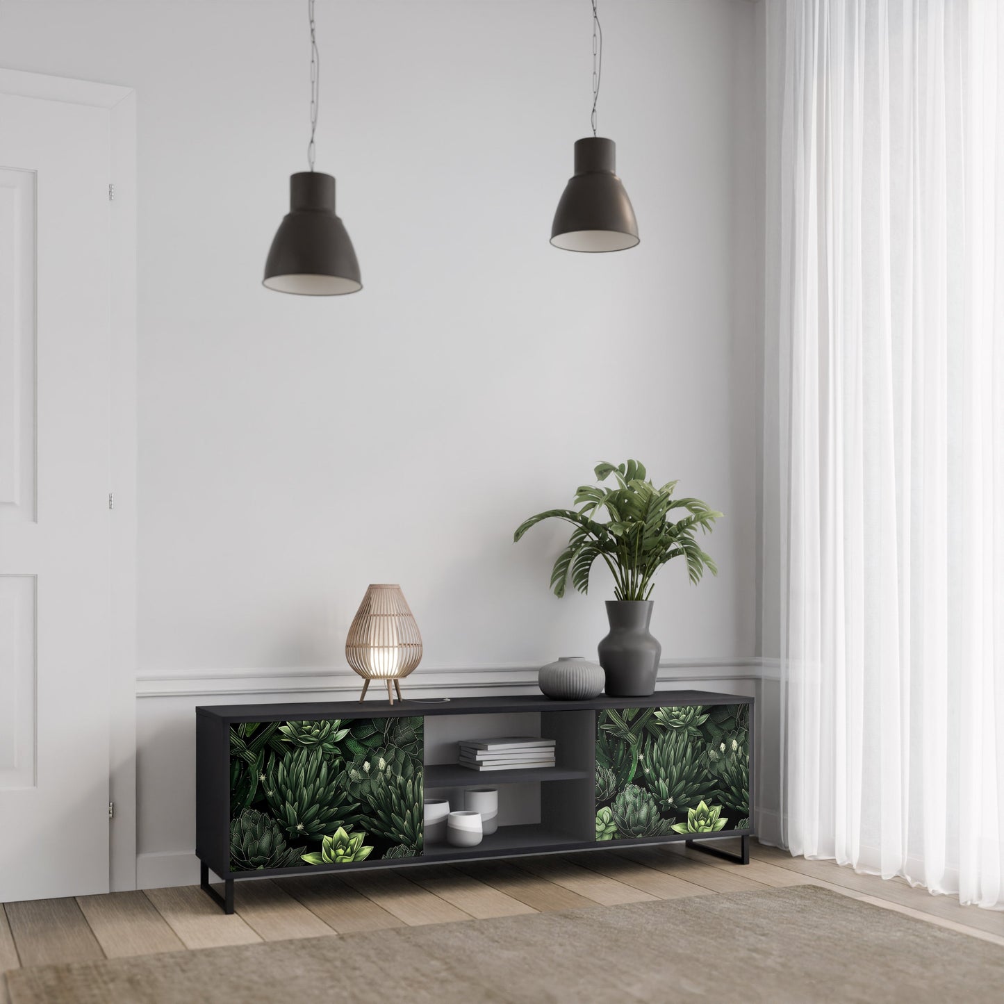 SUCCULENT JUNGLE 2-Door TV Stand in Black Finish