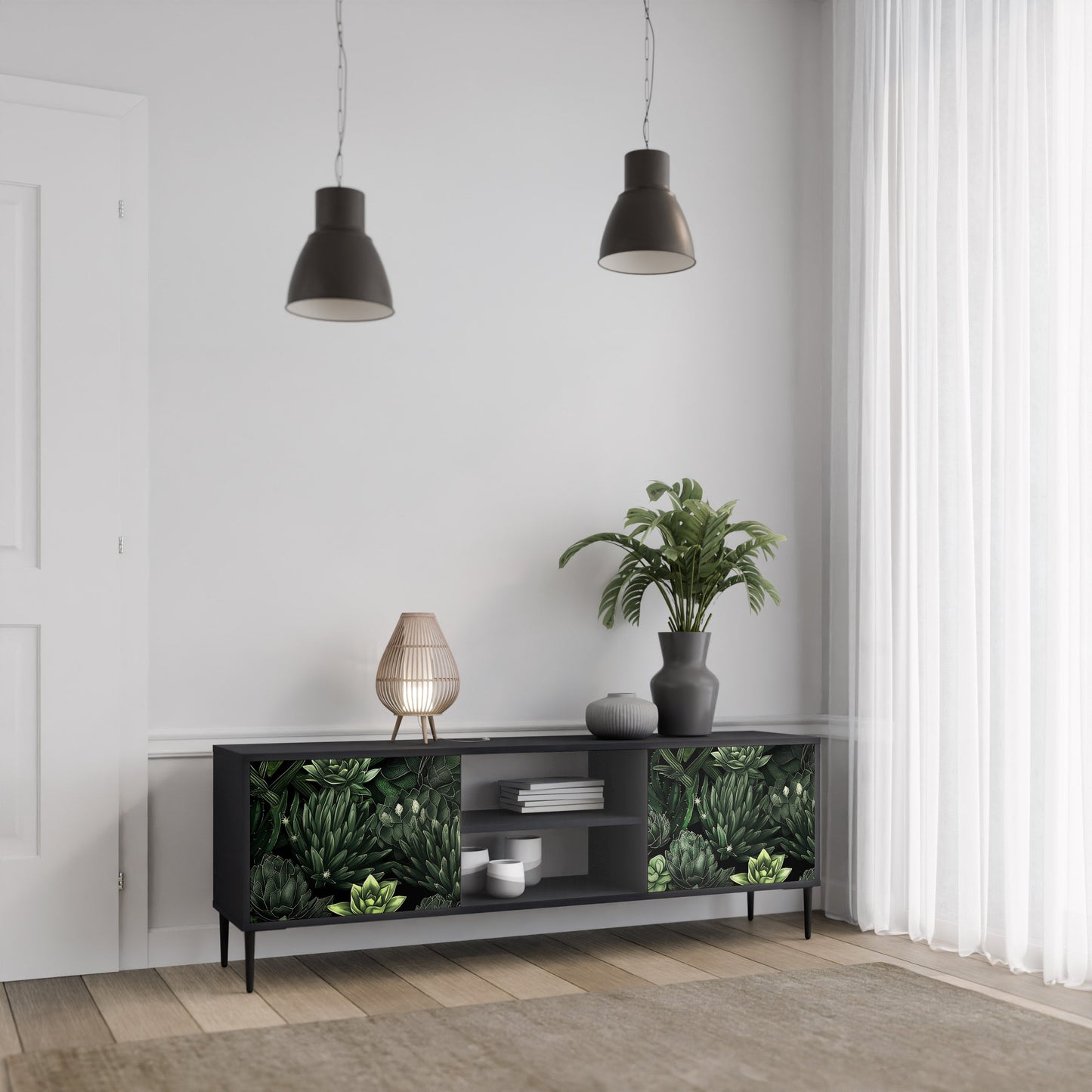 SUCCULENT JUNGLE 2-Door TV Stand in Black Finish