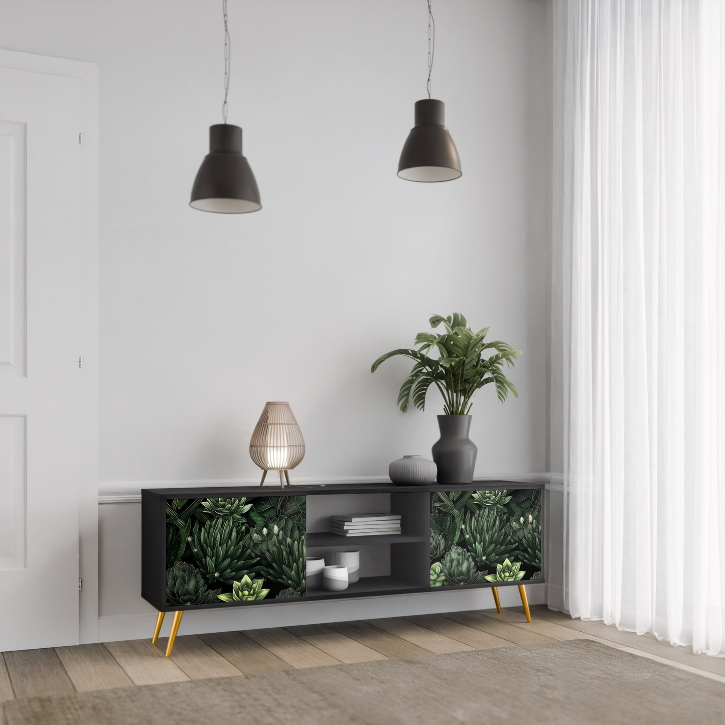 SUCCULENT JUNGLE 2-Door TV Stand in Black Finish