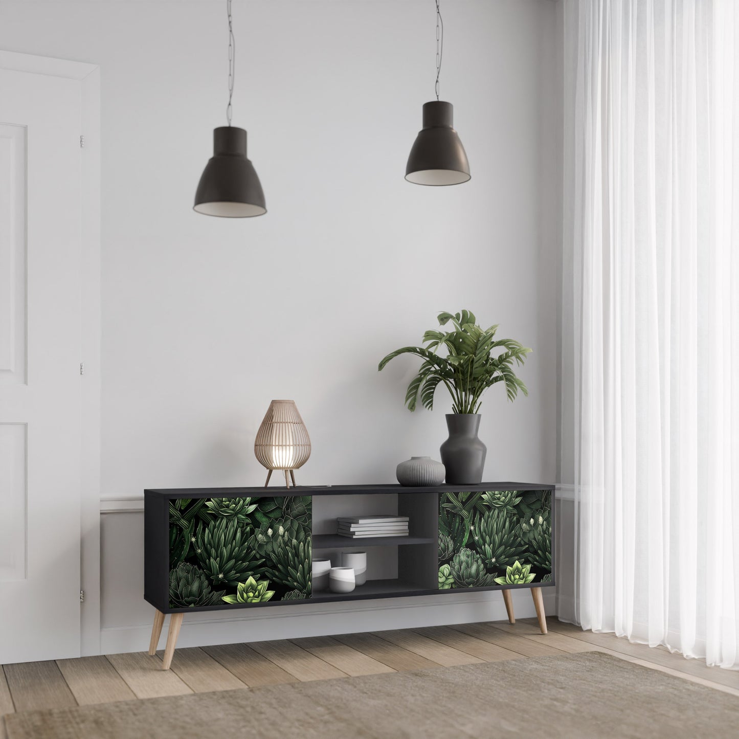 SUCCULENT JUNGLE 2-Door TV Stand in Black Finish