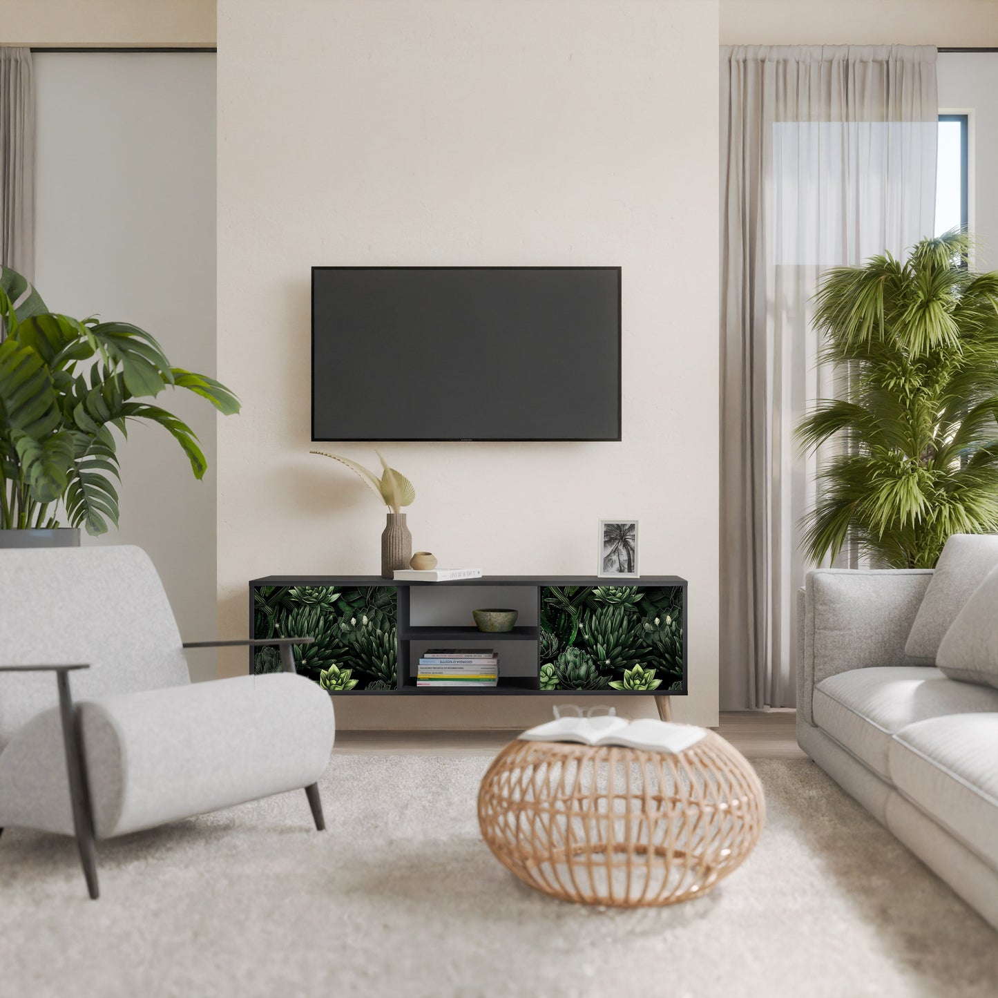 SUCCULENT JUNGLE 2-Door TV Stand in Black Finish