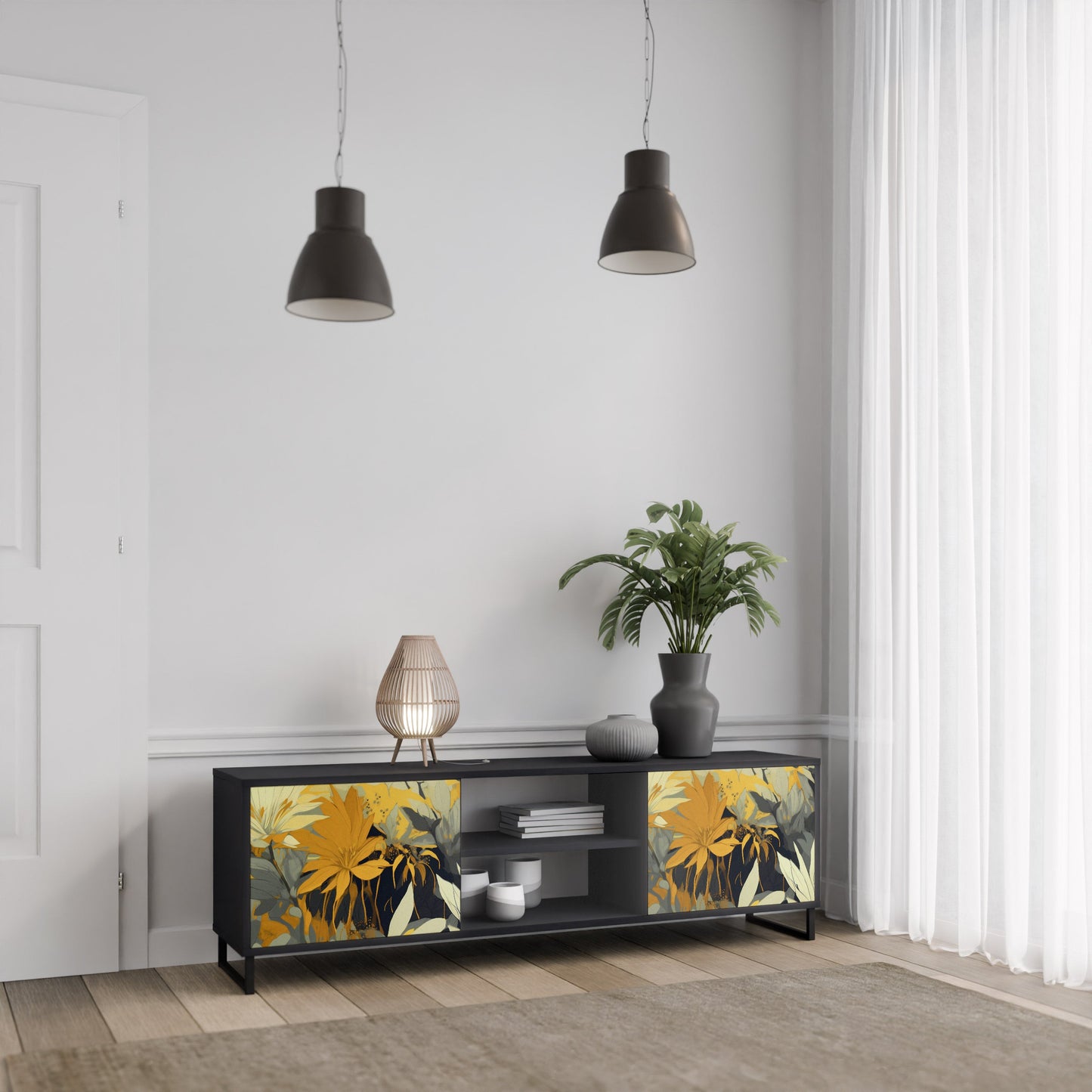 SUNKISSED LILY 2-Door TV Stand in Black Finish