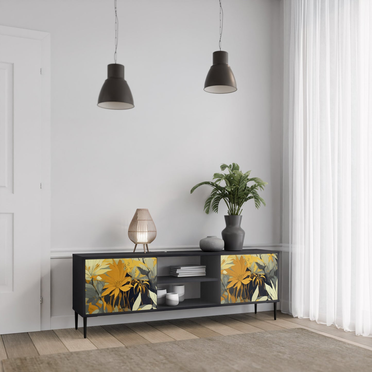 SUNKISSED LILY 2-Door TV Stand in Black Finish
