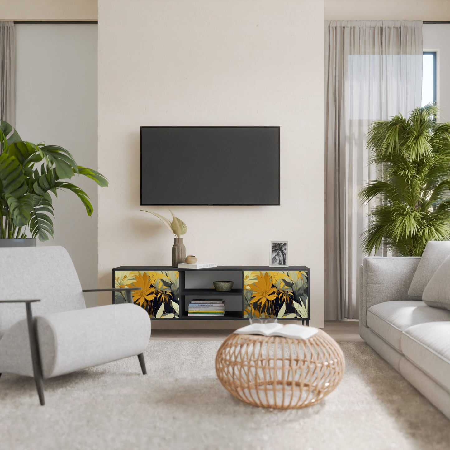 SUNKISSED LILY 2-Door TV Stand in Black Finish
