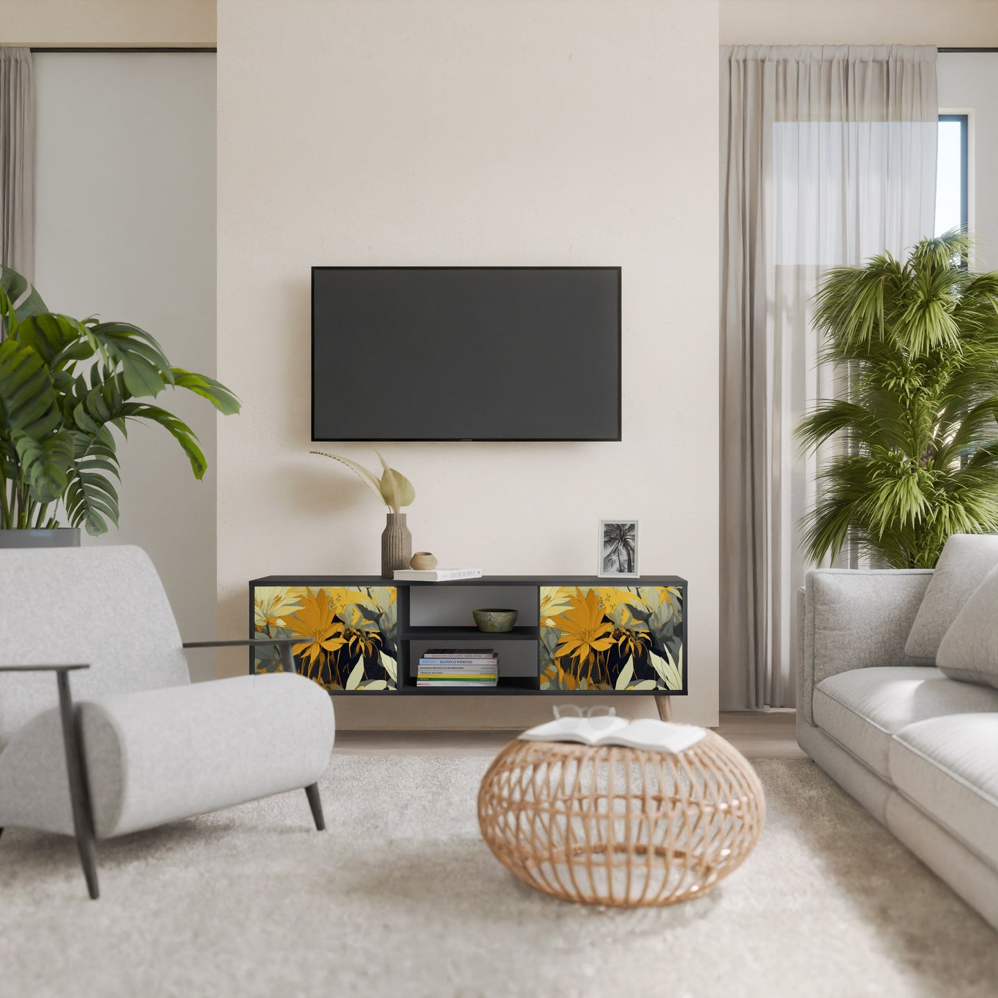 SUNKISSED LILY 2-Door TV Stand in Black Finish