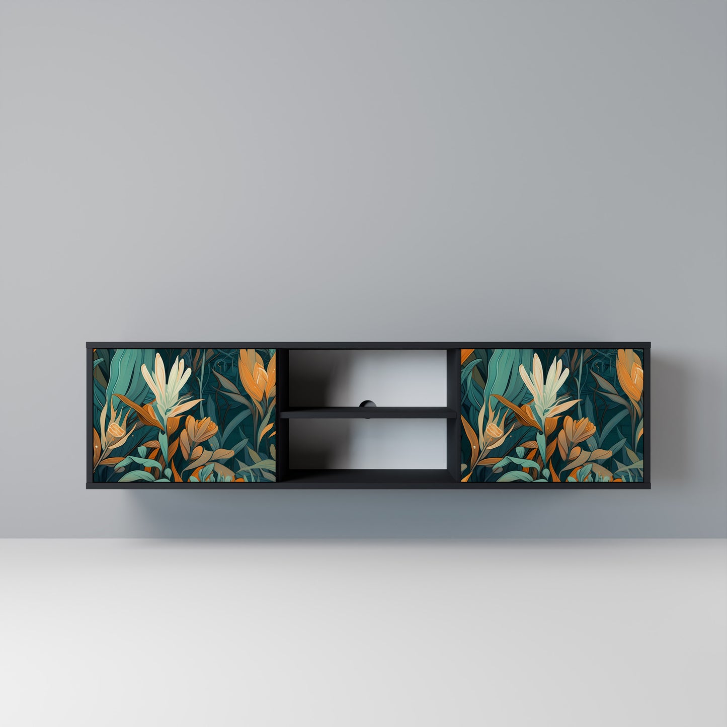 FLORAL SERENITY Mobile TV a 2 Ante in Finitura Nera