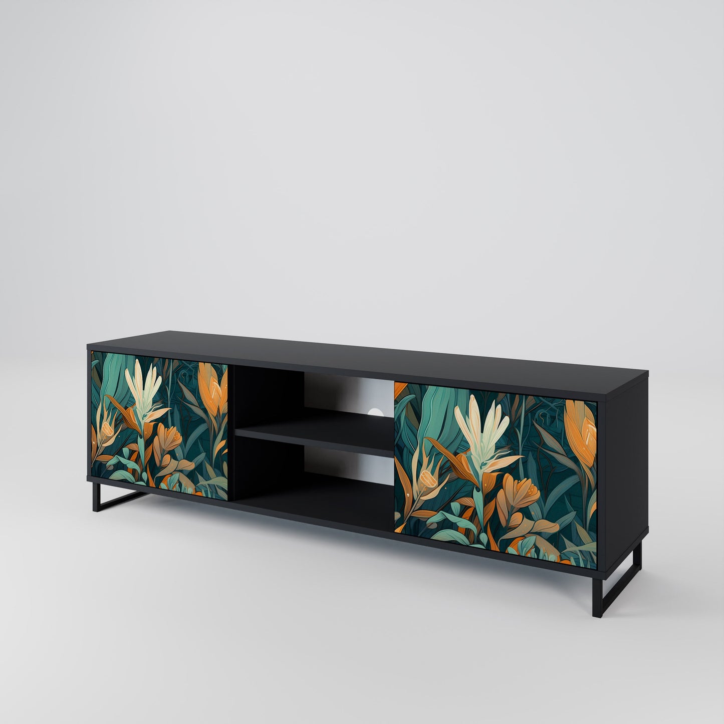 Mobile TV a 2 ante FLORAL SERENITY in finitura nera