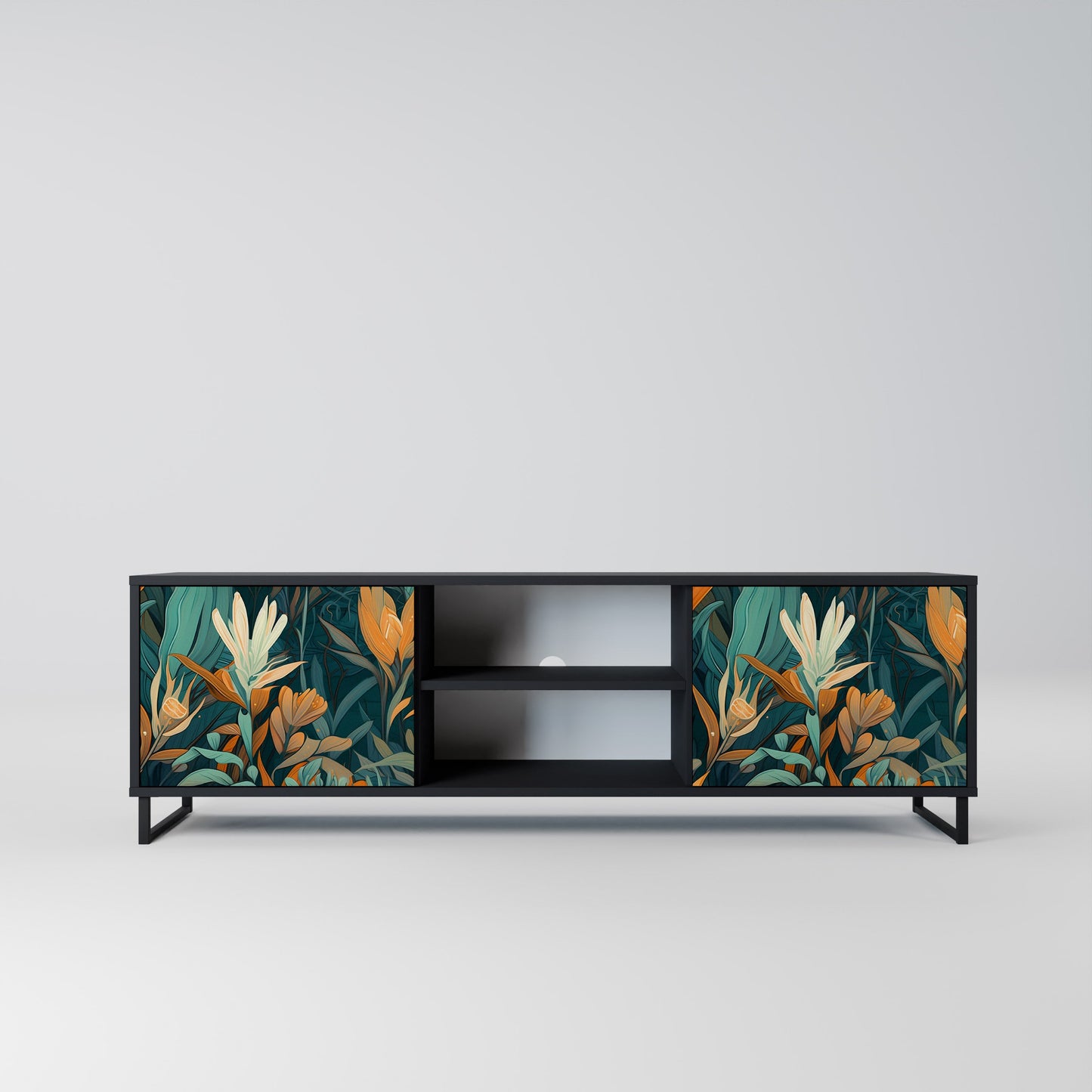 Mobile TV a 2 ante FLORAL SERENITY in finitura nera