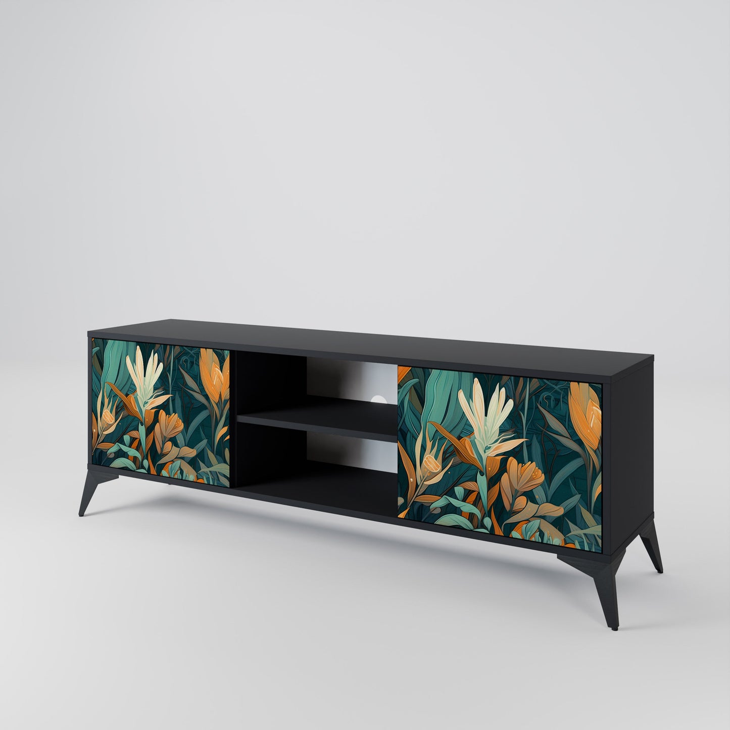 Mobile TV a 2 ante FLORAL SERENITY in finitura nera