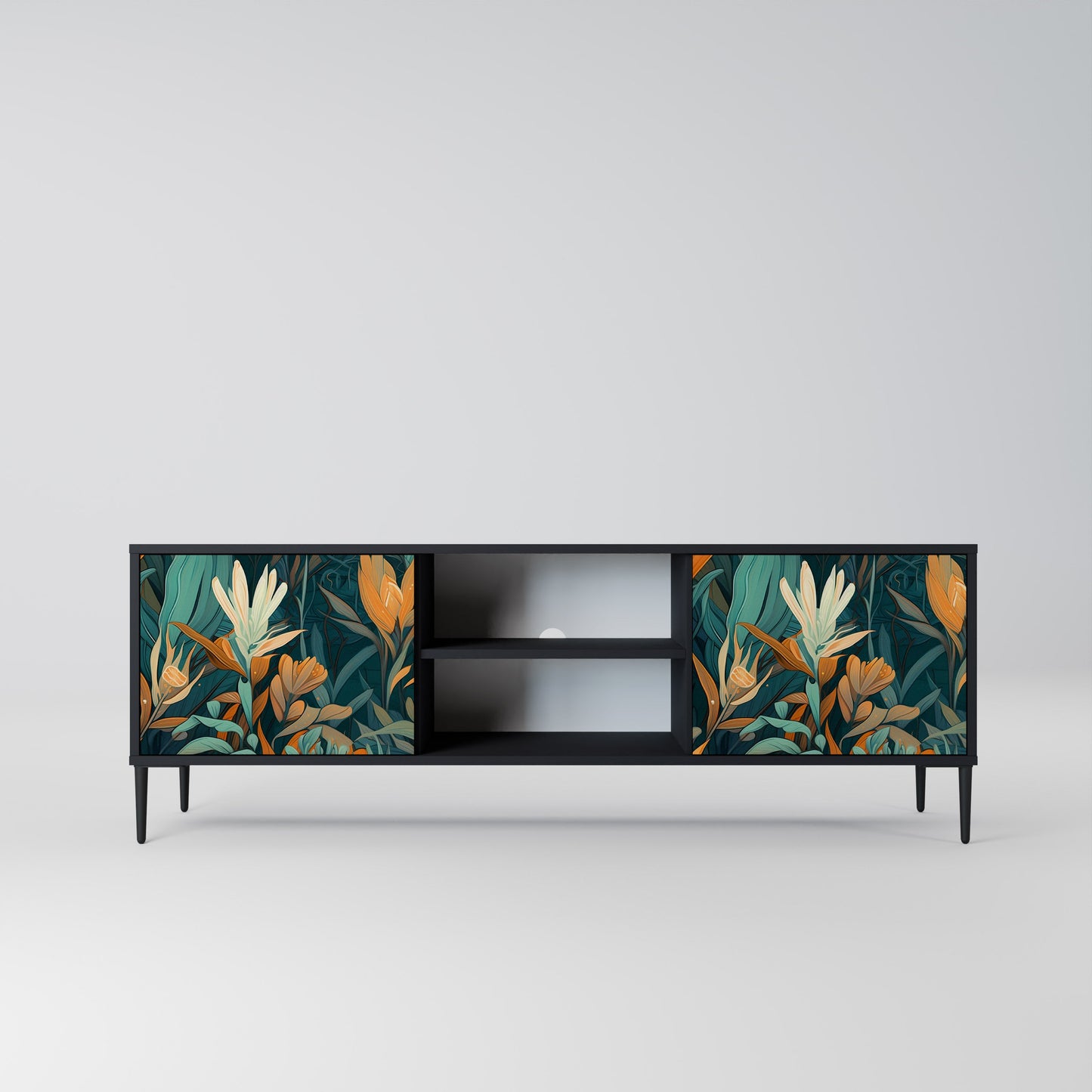 Mobile TV a 2 ante FLORAL SERENITY in finitura nera