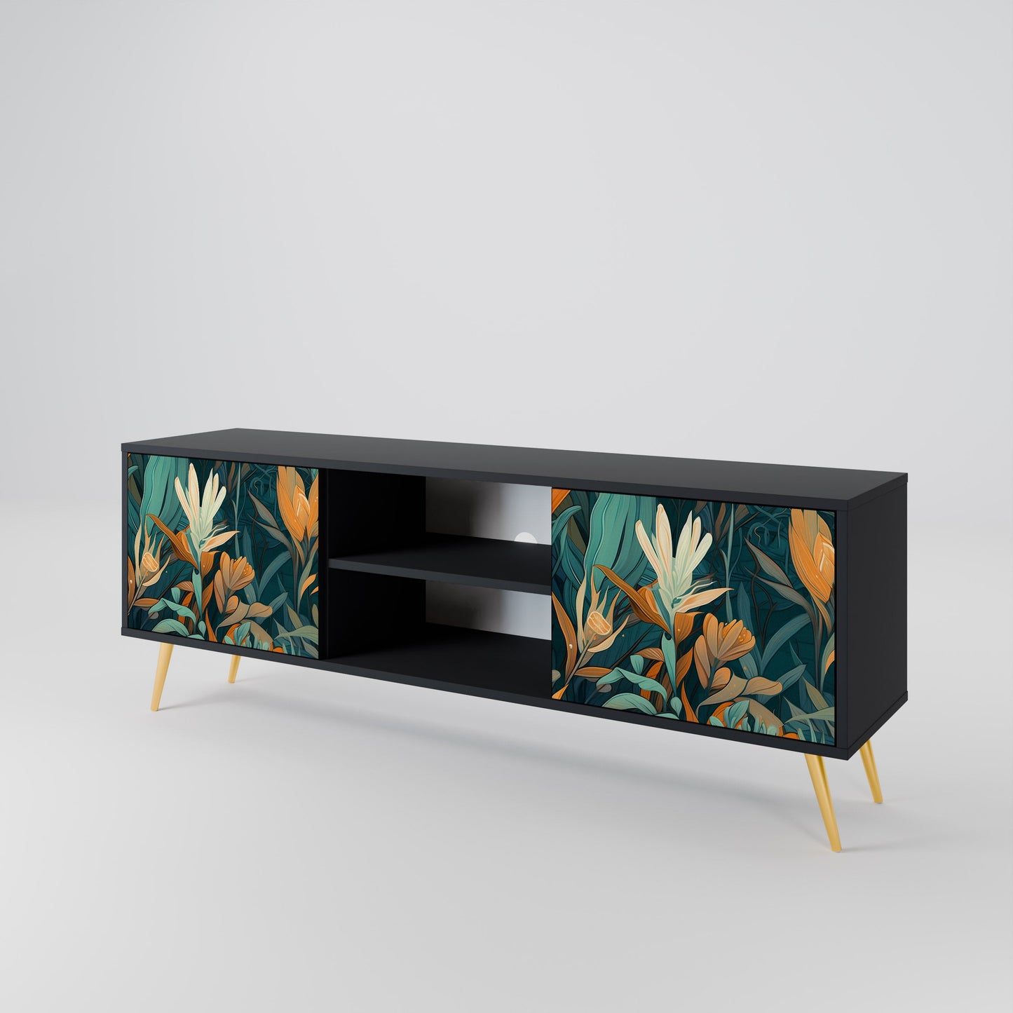 Mobile TV a 2 ante FLORAL SERENITY in finitura nera