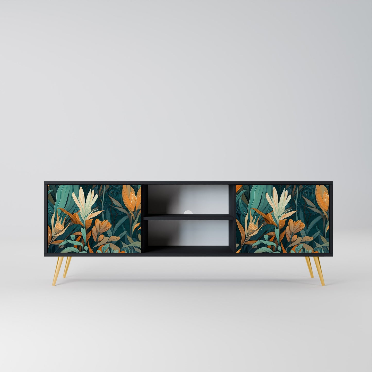 Mobile TV a 2 ante FLORAL SERENITY in finitura nera