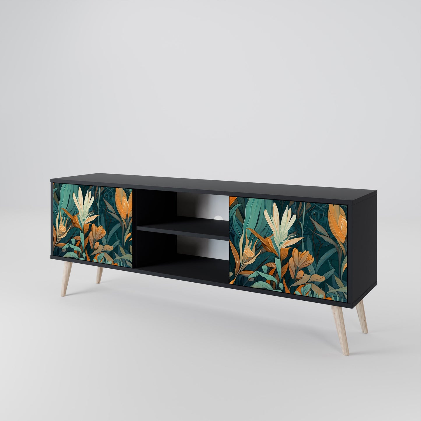 Mobile TV a 2 ante FLORAL SERENITY in finitura nera