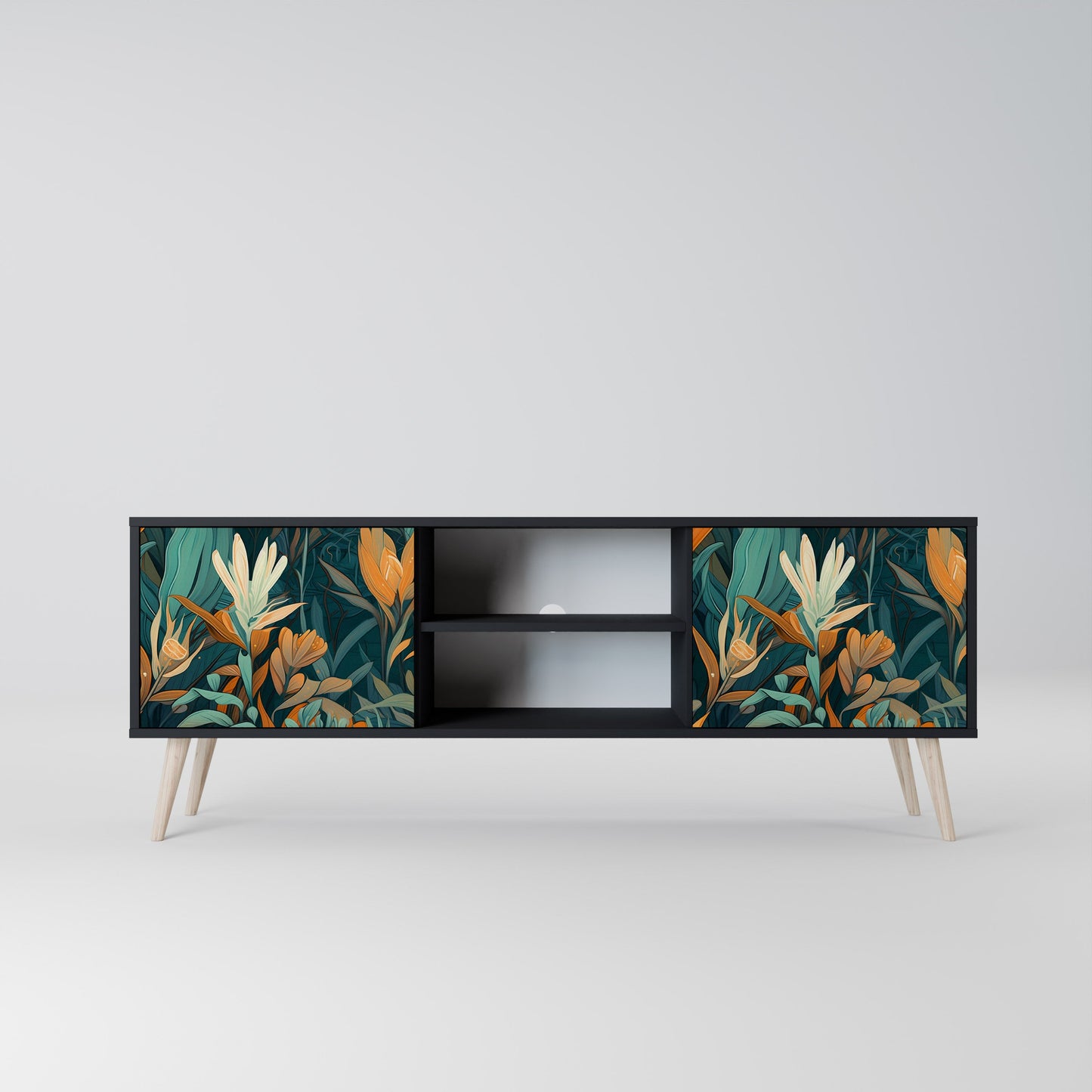 Mobile TV a 2 ante FLORAL SERENITY in finitura nera