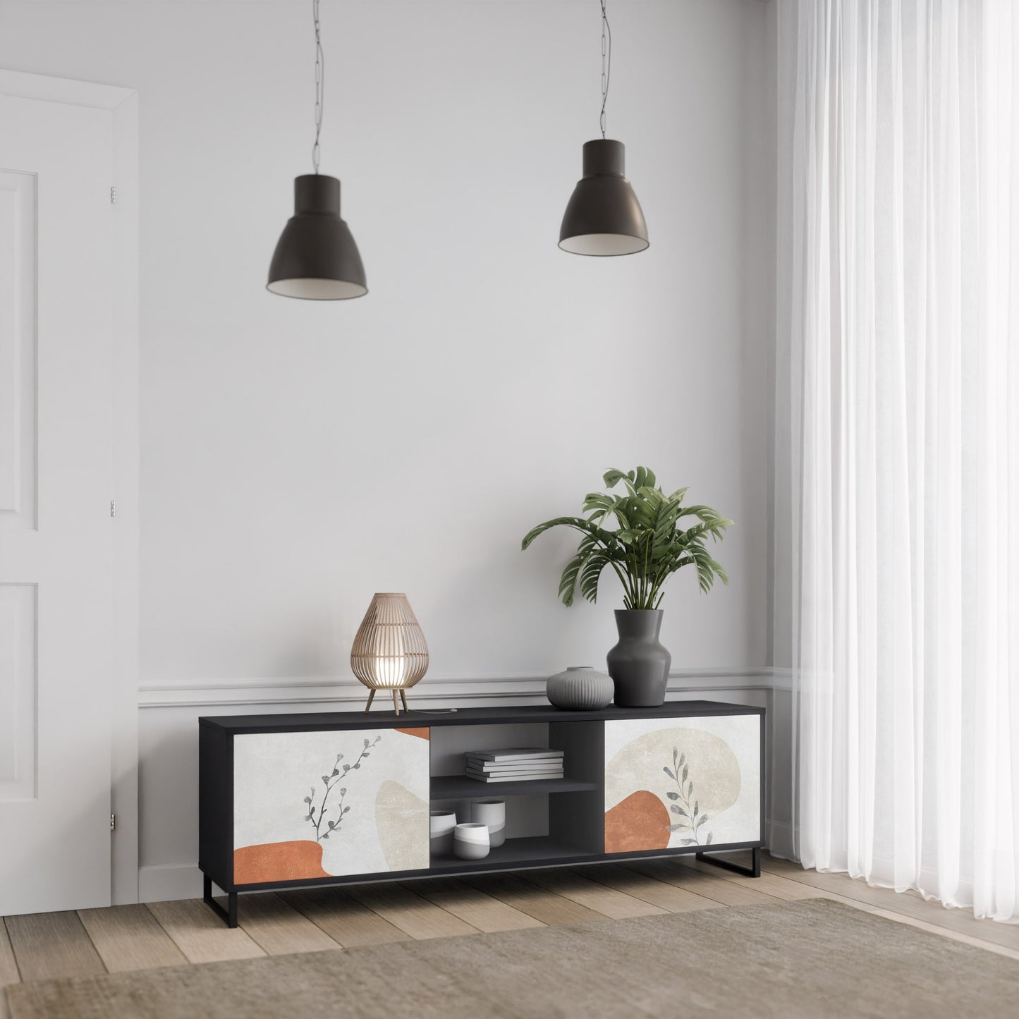 Mobile TV TRANQUIL TWIG a 2 ante con finitura nera
