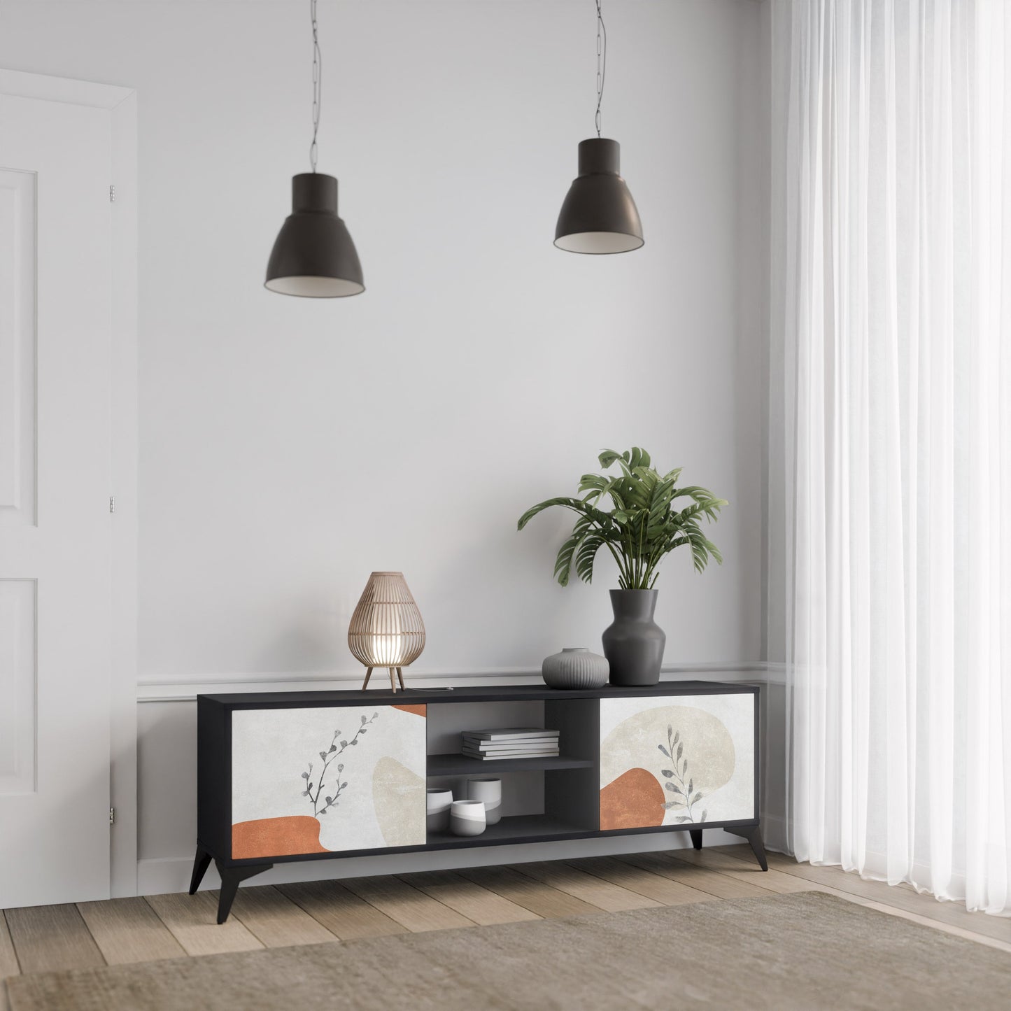 Mobile TV TRANQUIL TWIG a 2 ante con finitura nera