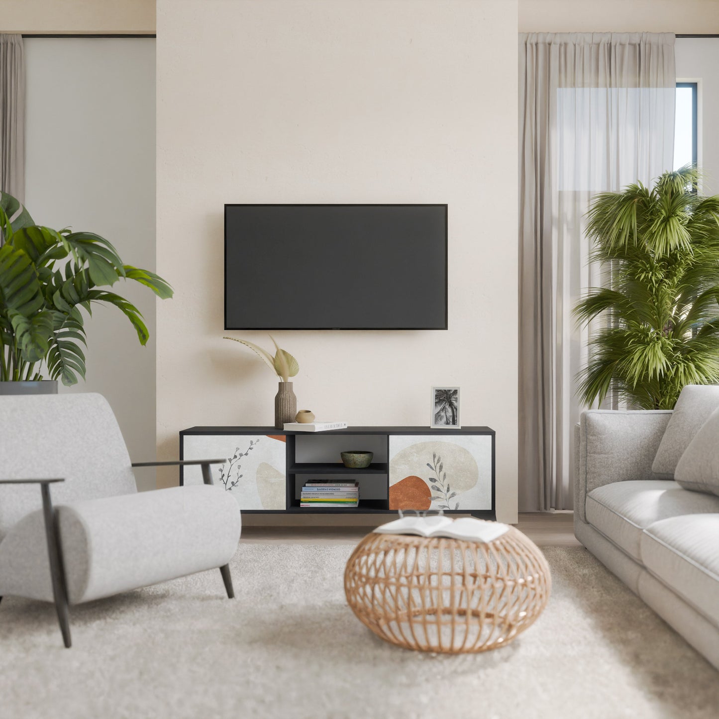 Mobile TV TRANQUIL TWIG a 2 ante con finitura nera