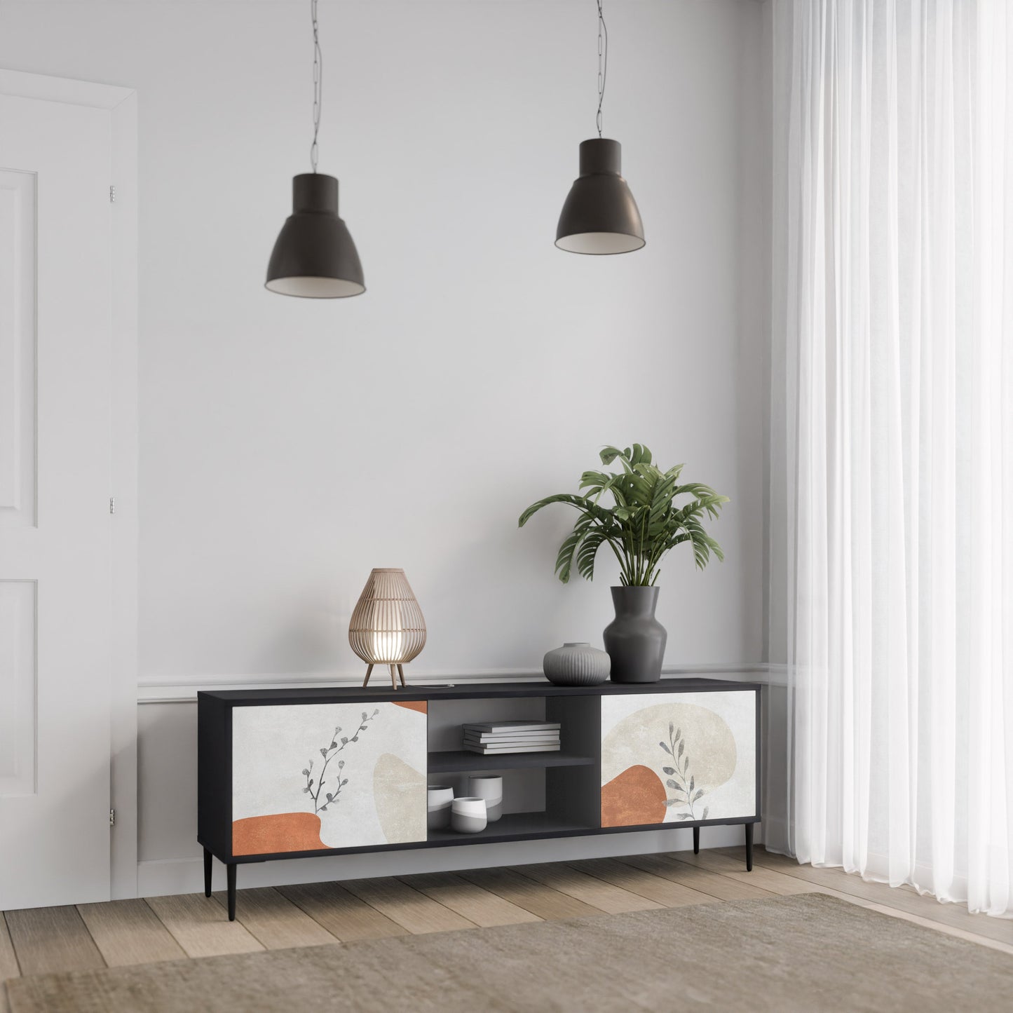 Mobile TV TRANQUIL TWIG a 2 ante con finitura nera