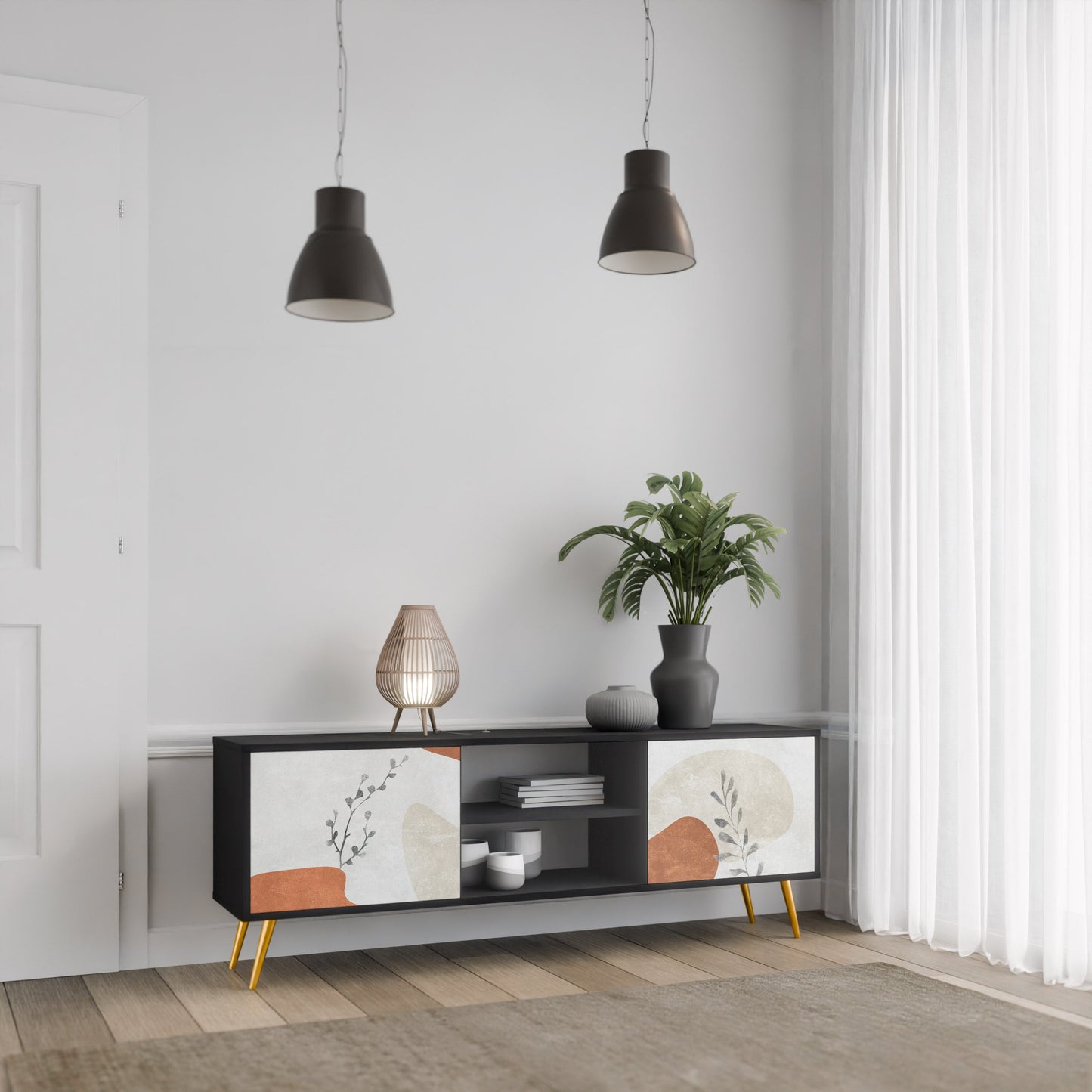 Mobile TV TRANQUIL TWIG a 2 ante con finitura nera